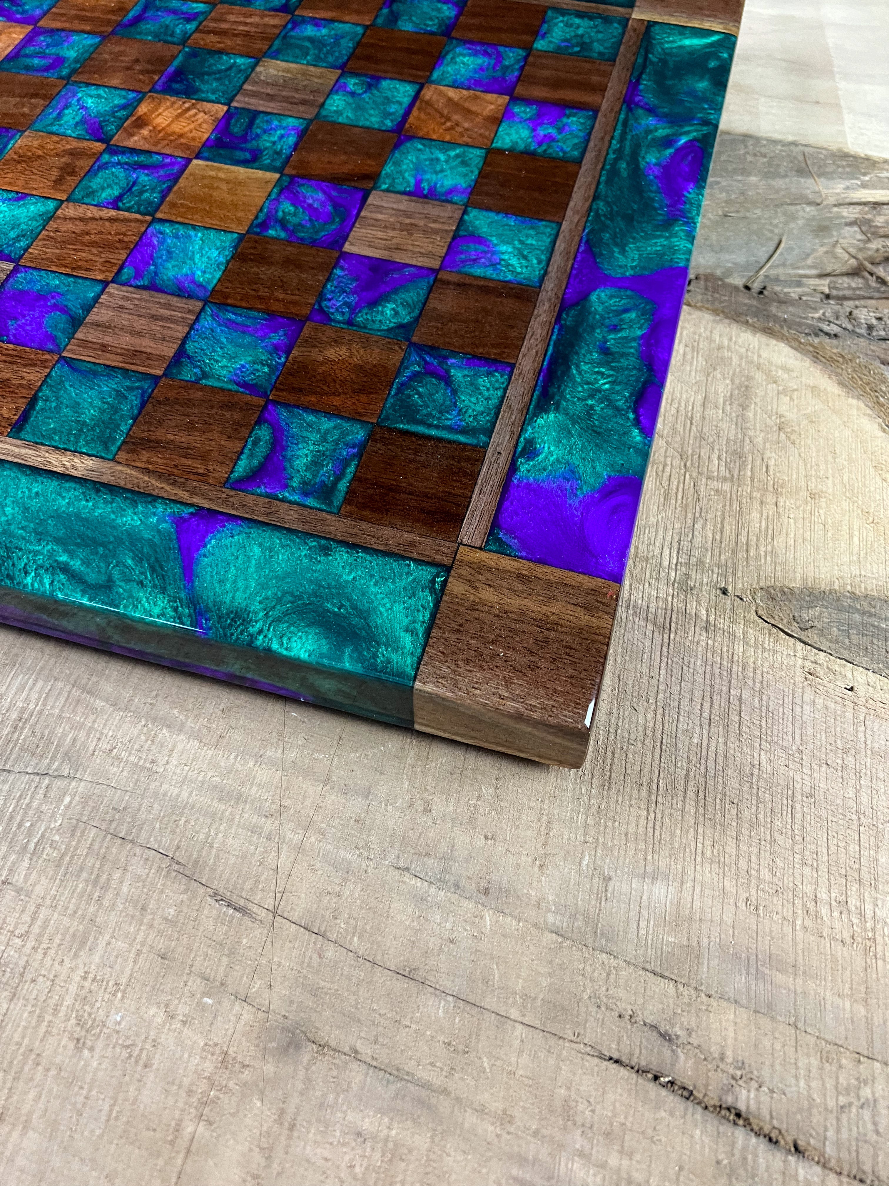 Purple Haze Emerald Black Walnut Chess Board (With Border)
