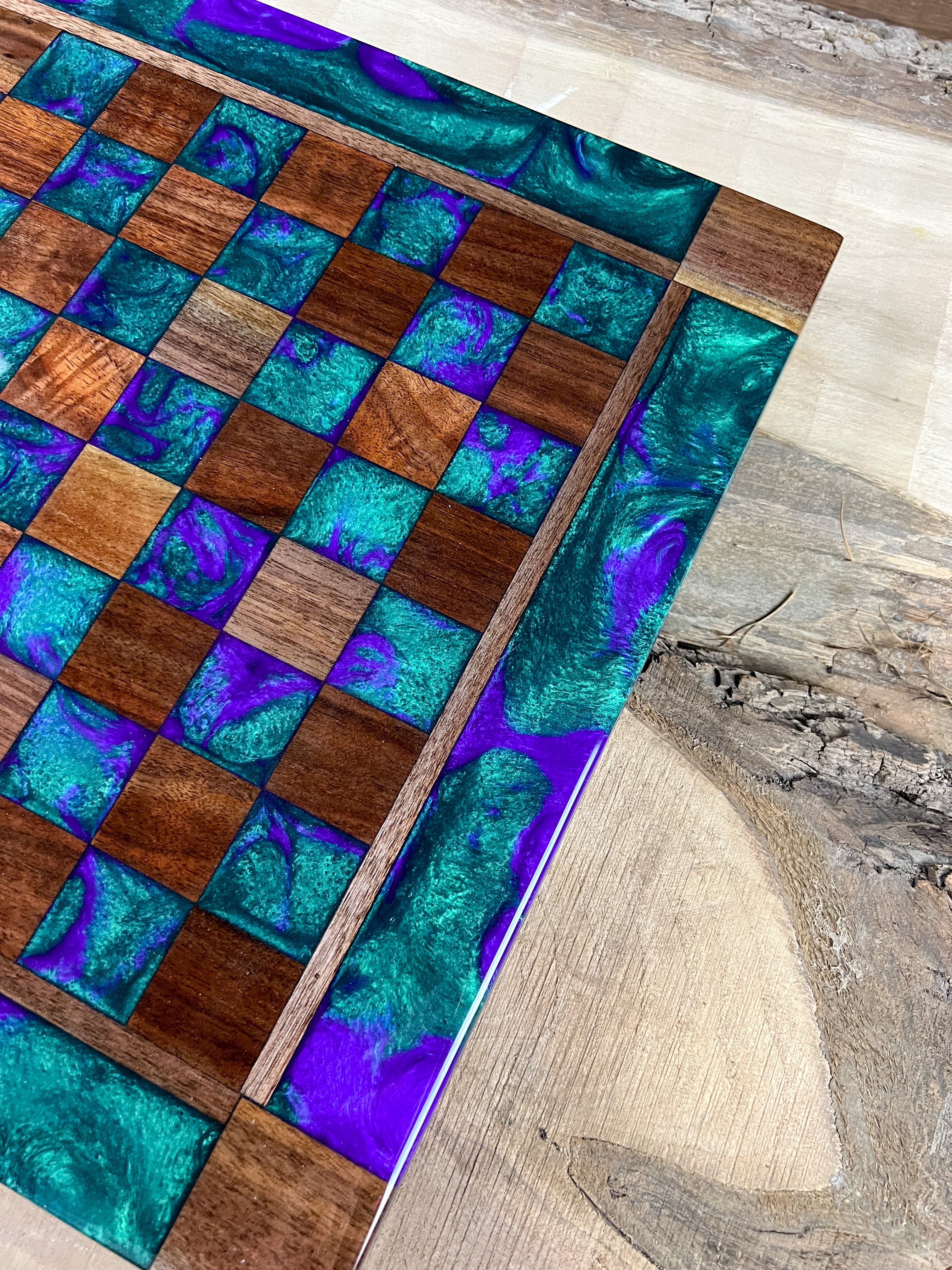 Purple Haze Emerald Black Walnut Chess Board (With Border)