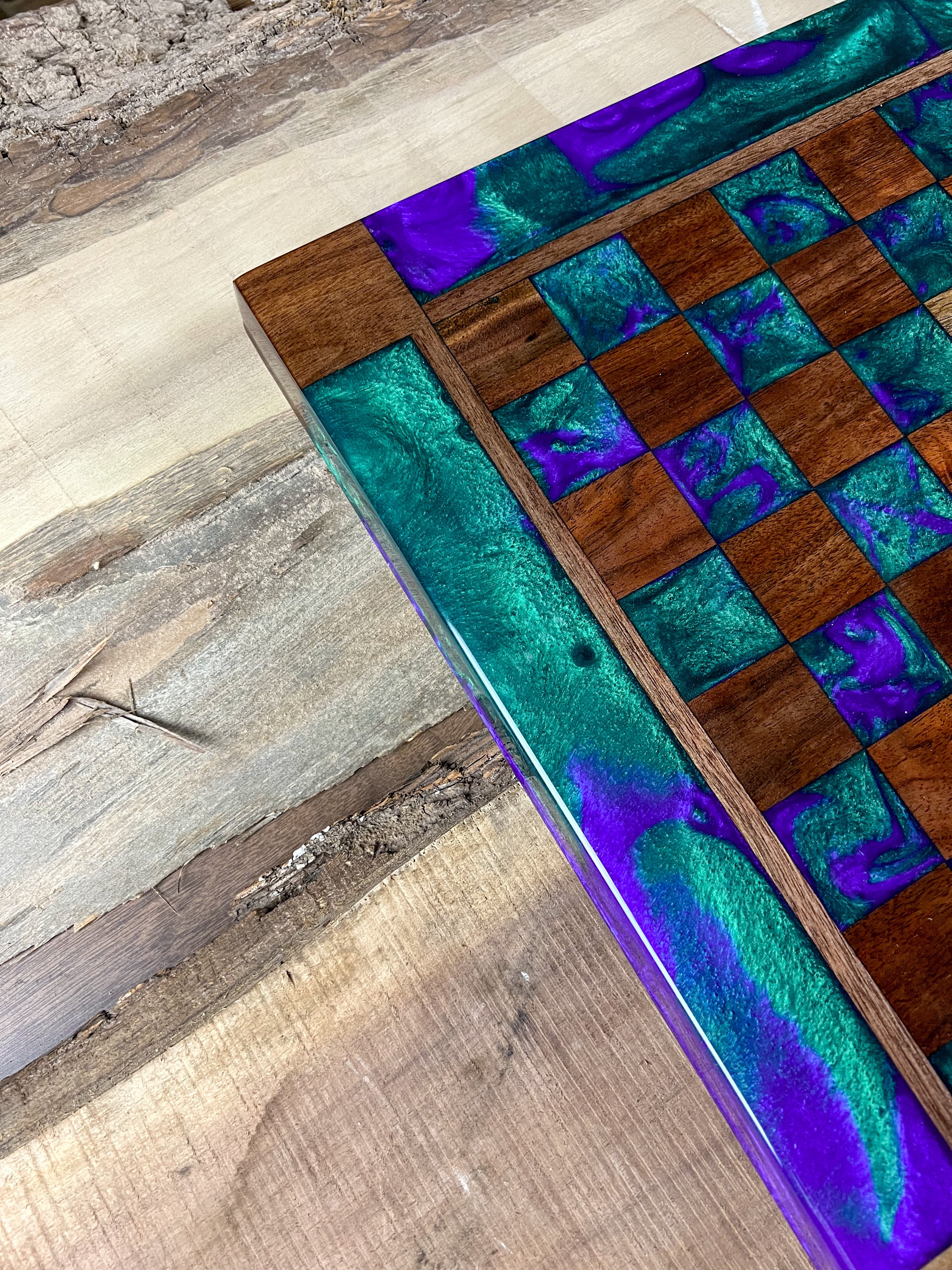 Purple Haze Emerald Black Walnut Chess Board (With Border)