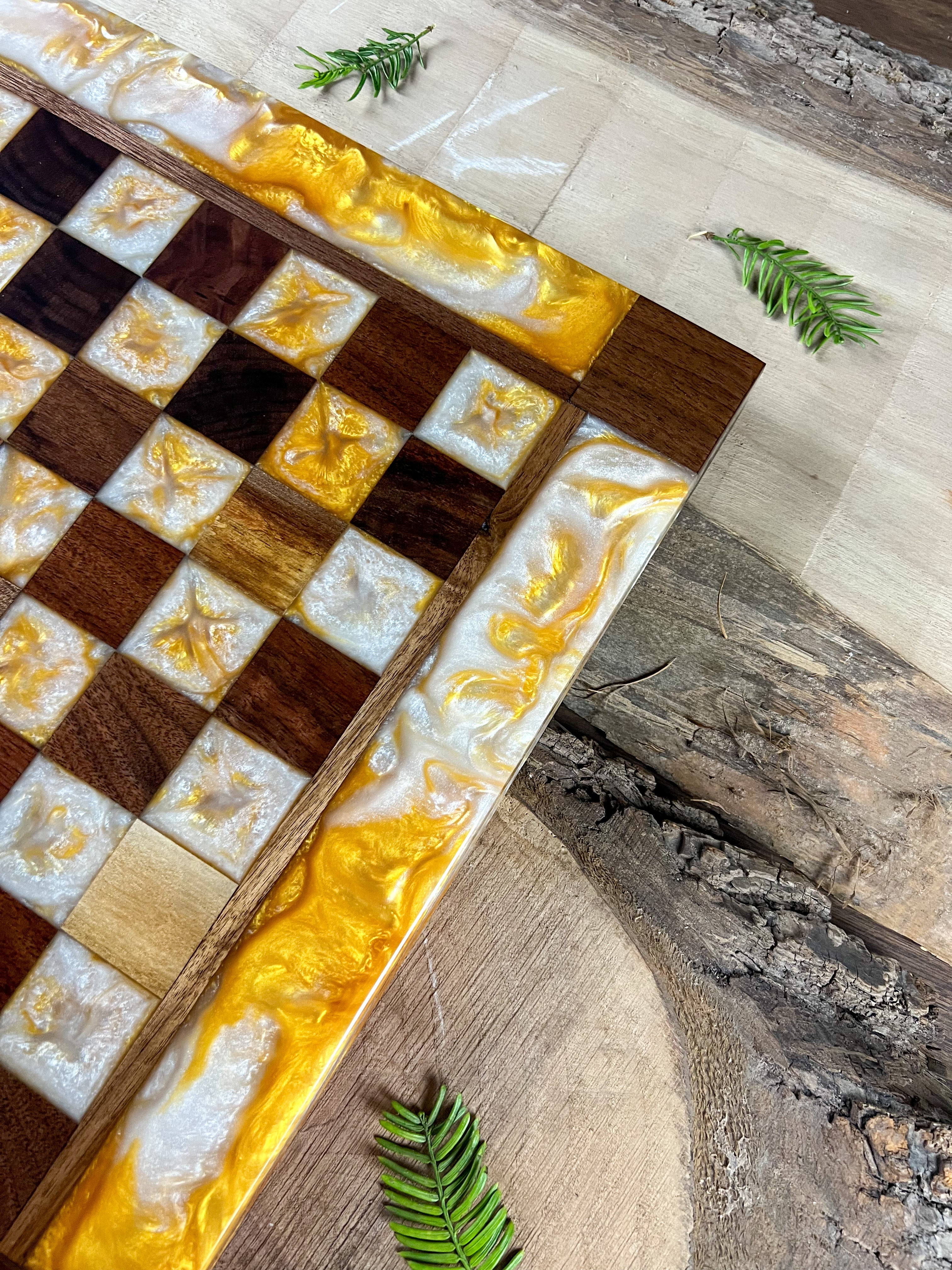Golden Pearl Black Walnut Chess Board (With Border)