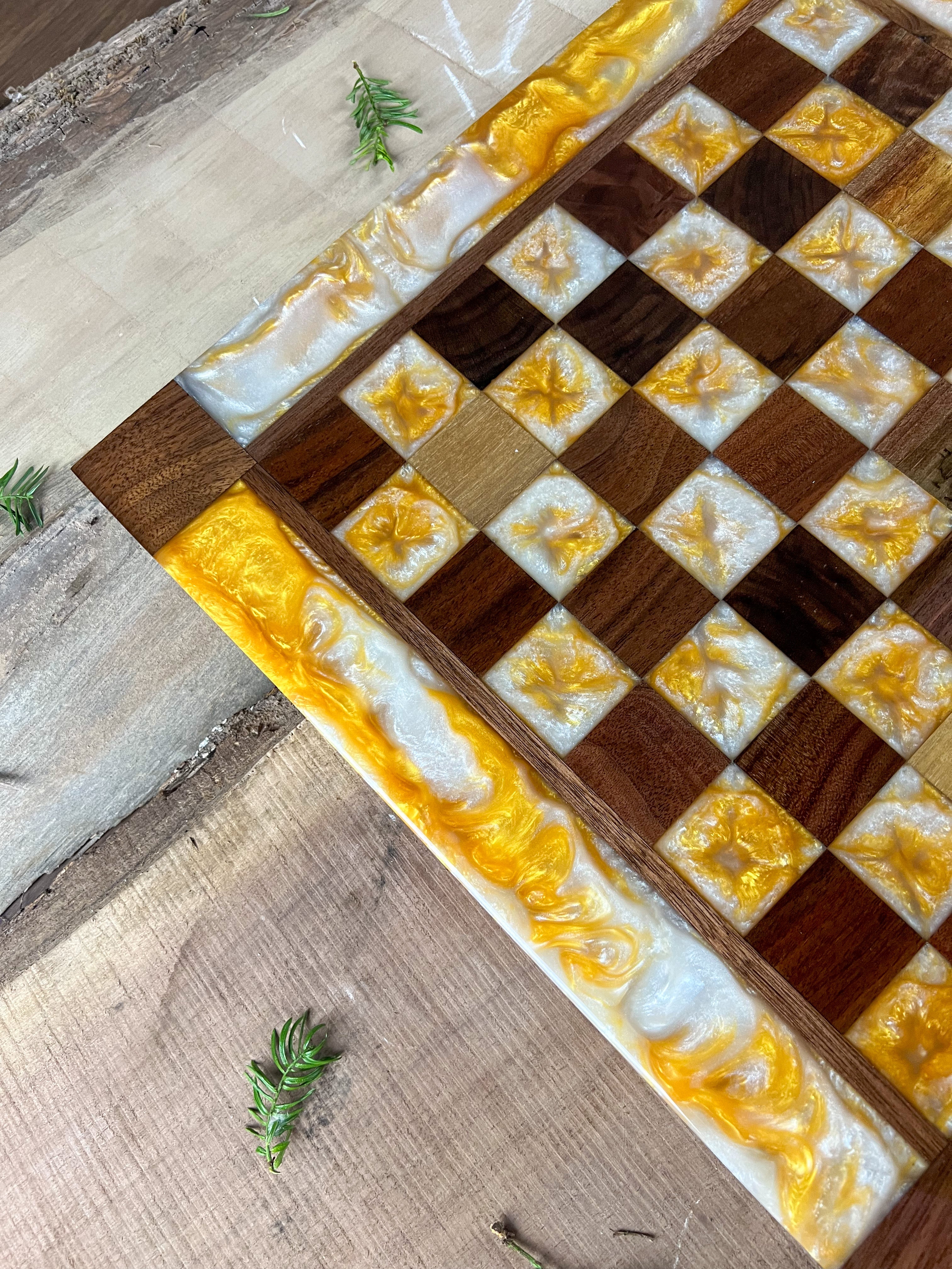 Golden Pearl Black Walnut Chess Board (With Border)