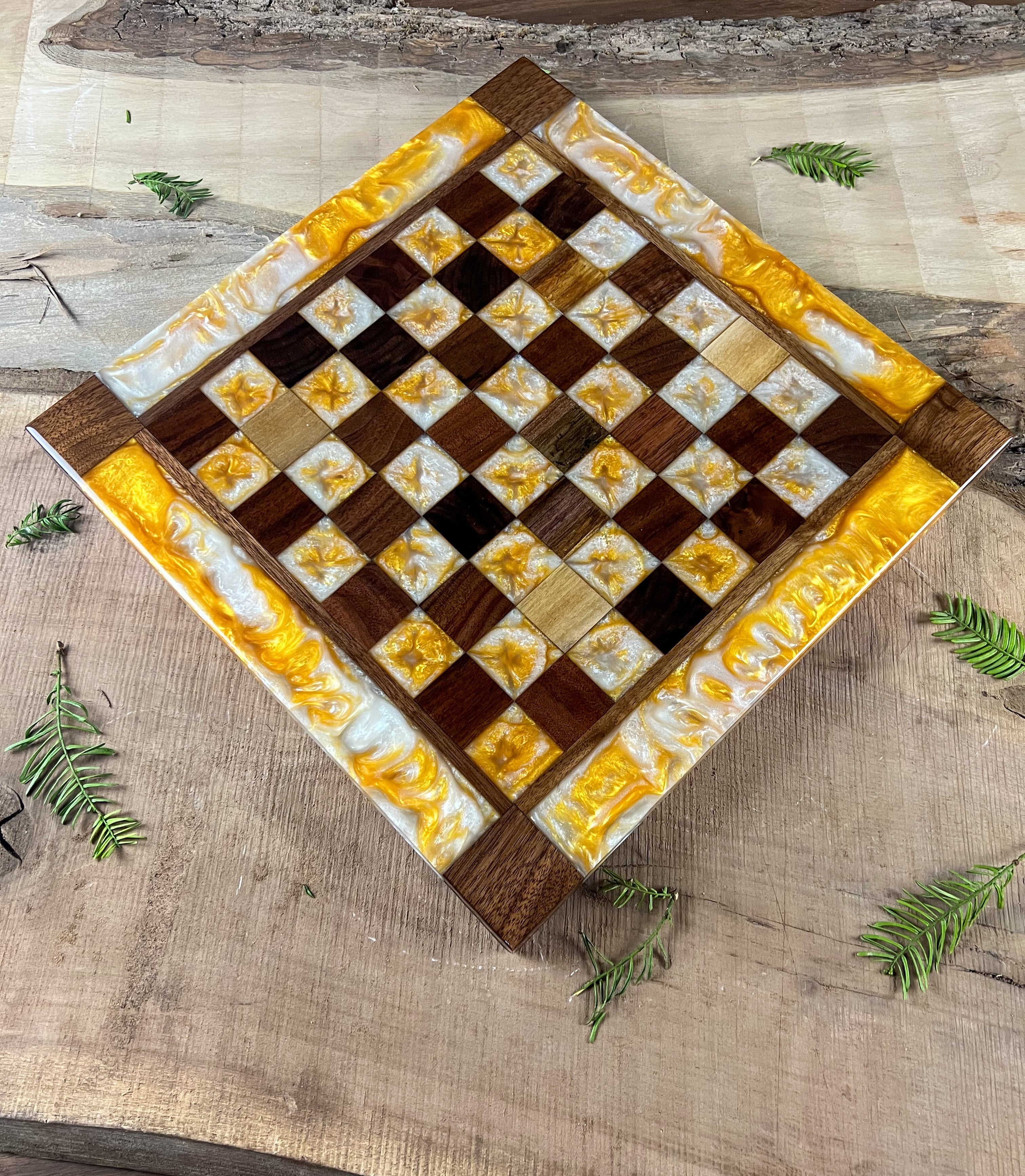 Golden Pearl Black Walnut Chess Board (With Border)