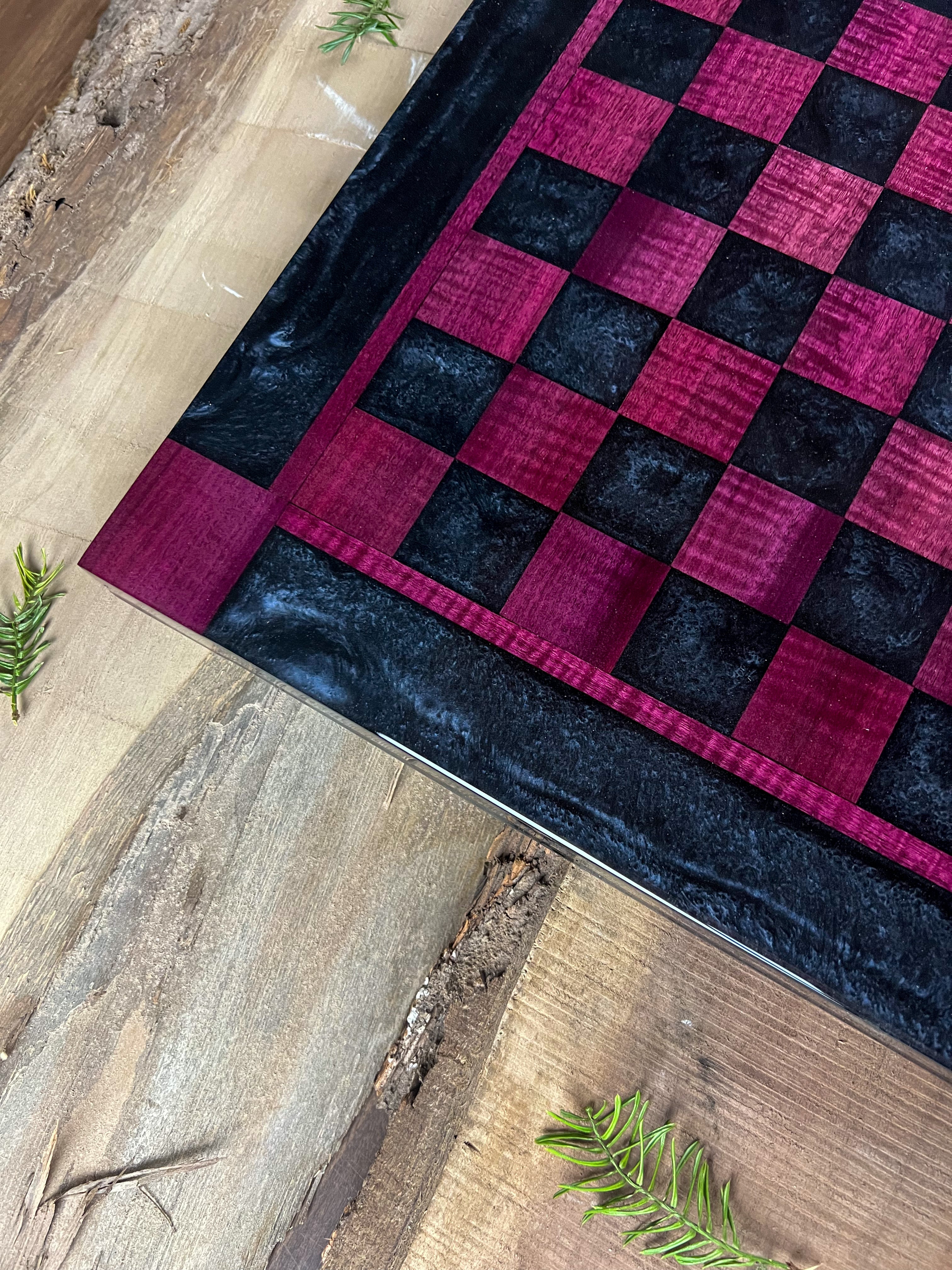 Exotic Purple Heart Black Onyx Chess Board (With Border)