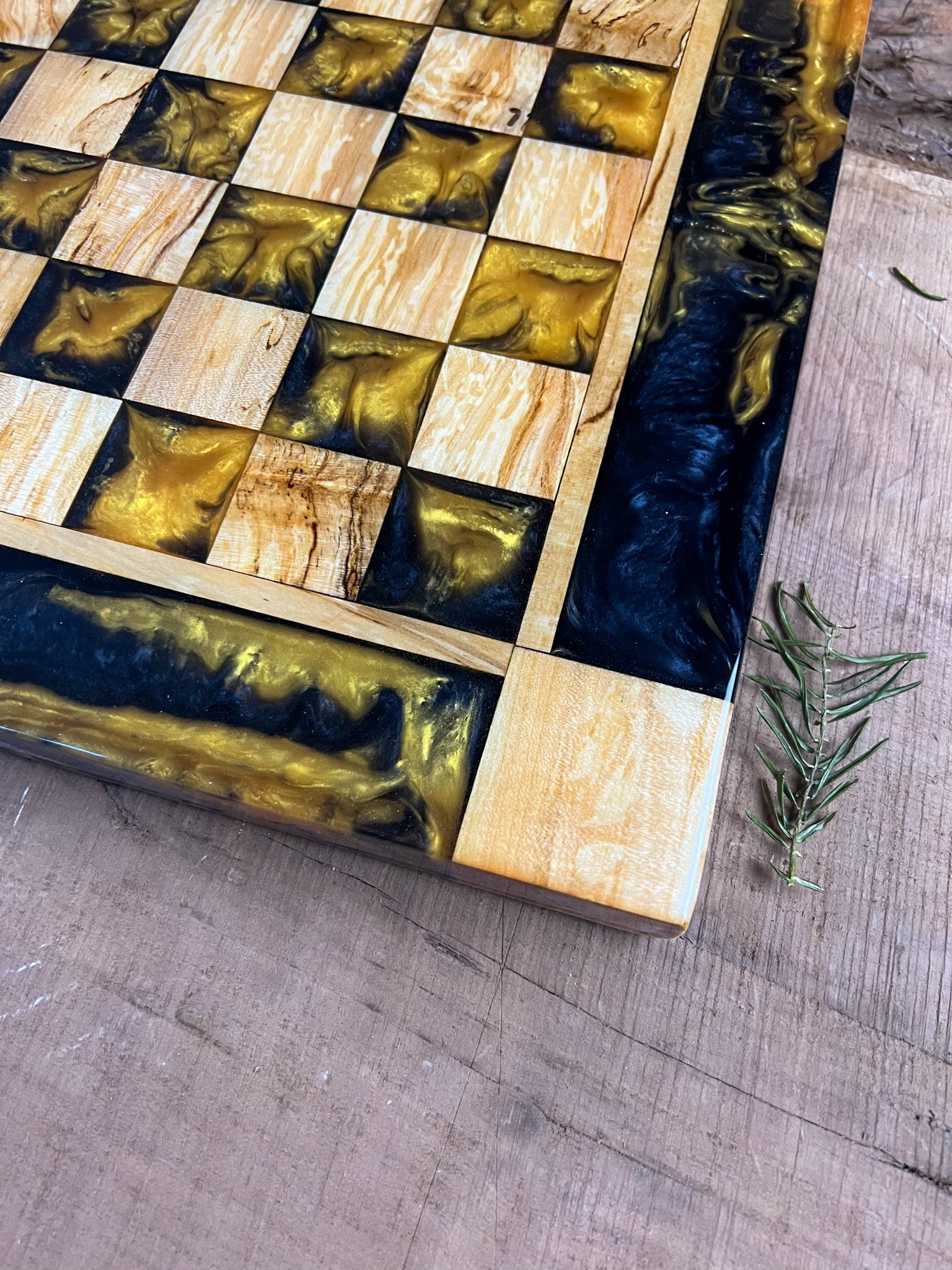 Golden Black Onyx Maple Wood Chess Board (Glass Chess Set Included)
