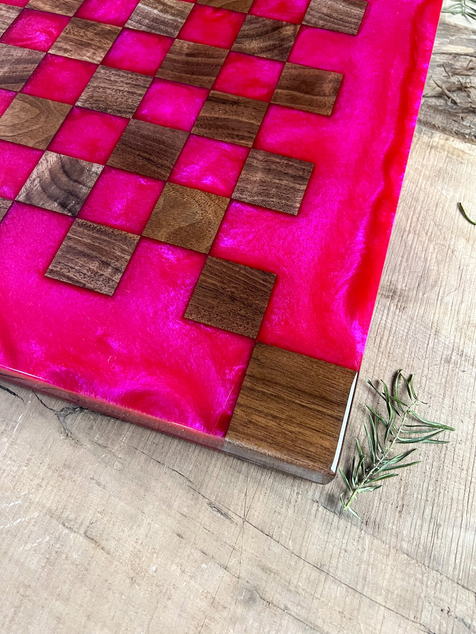 Raging Pink Walnut Chess Board (Glass Chess Set Included)