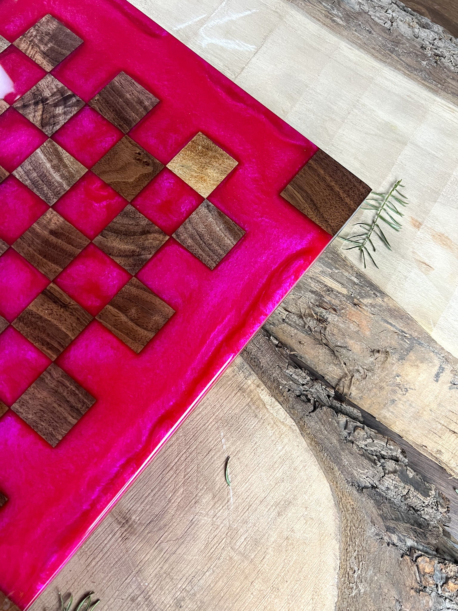 Raging Pink Walnut Chess Board (Glass Chess Set Included)