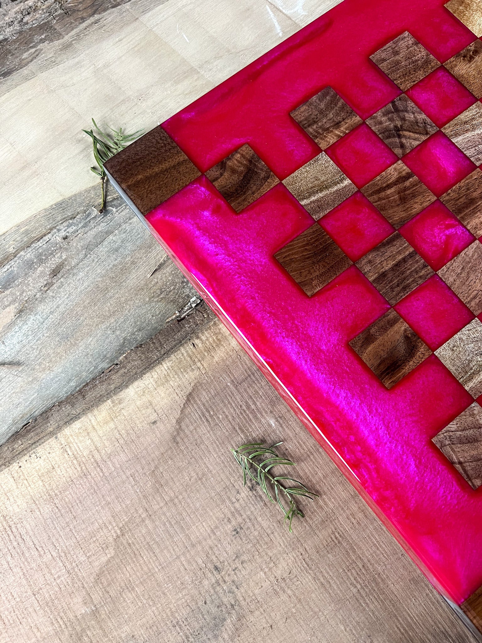 Raging Pink Walnut Chess Board (Glass Chess Set Included)