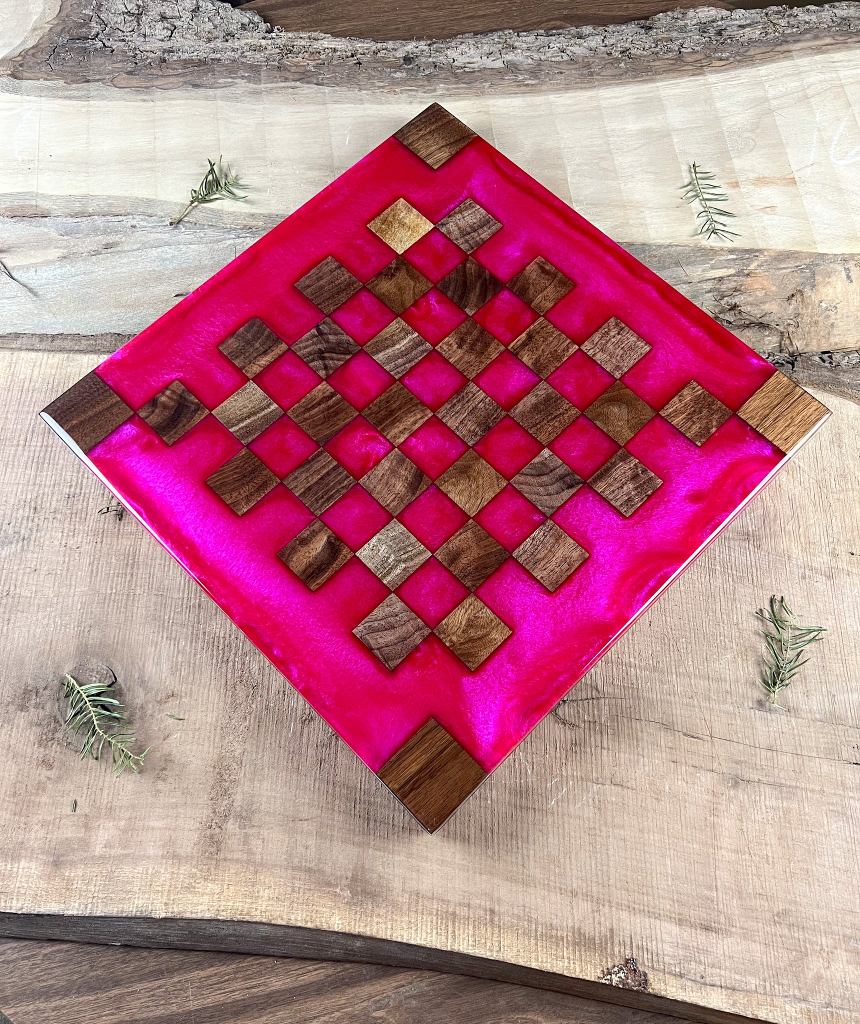 Raging Pink Walnut Chess Board (Glass Chess Set Included)