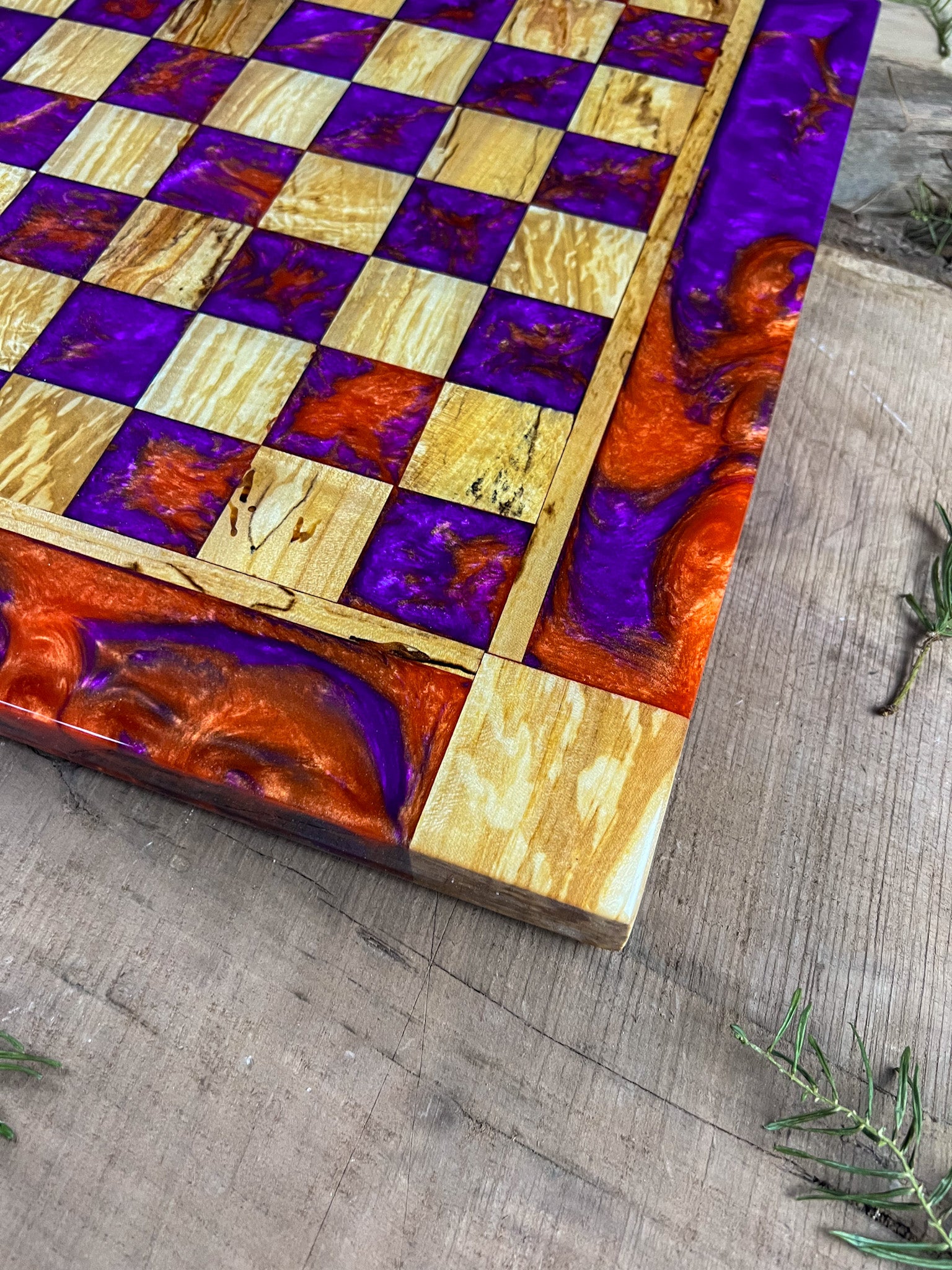 Purple Haze Orange Maple Wood Chess Board (Glass Chess Set Included)