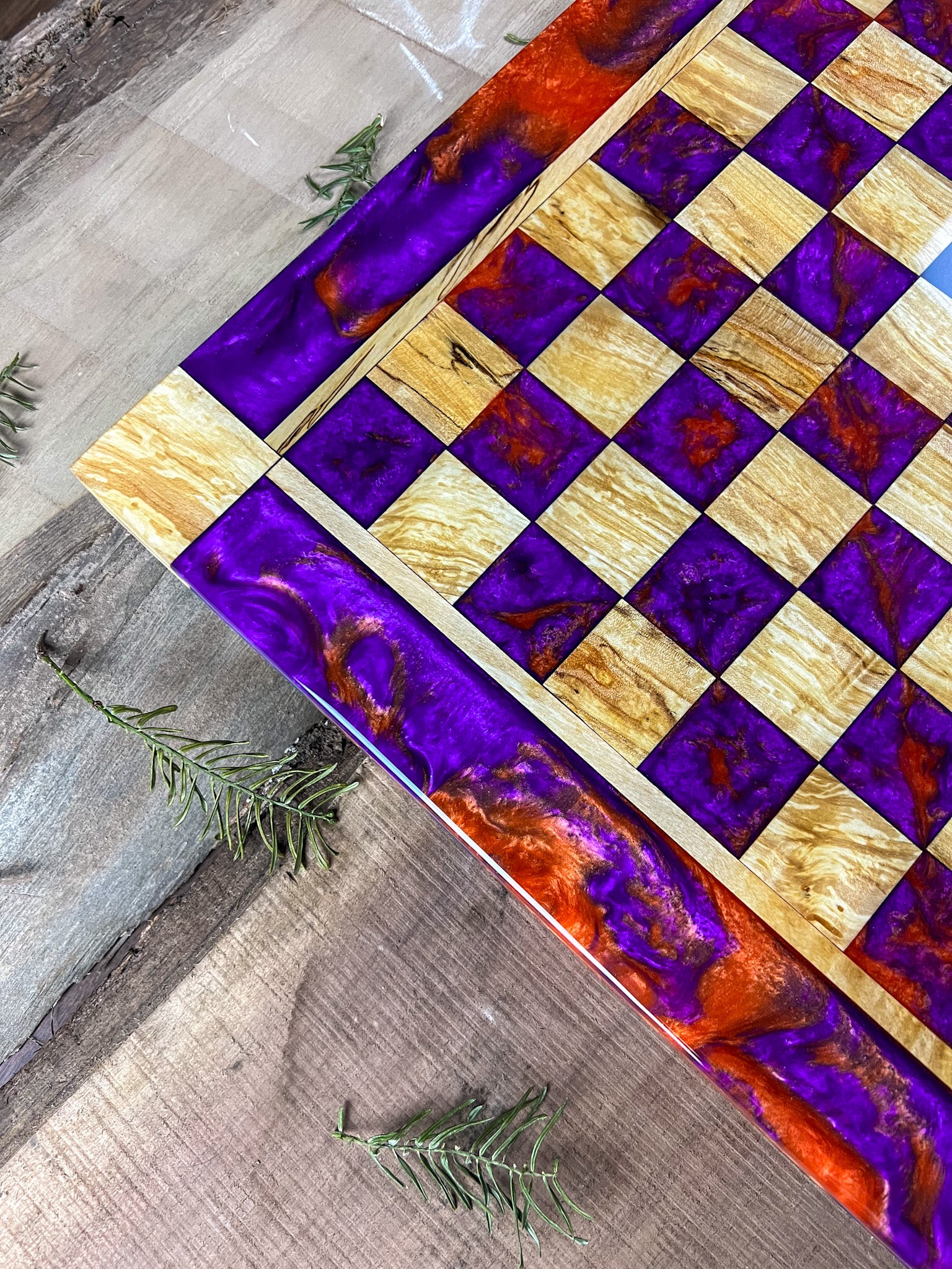 Purple Haze Orange Maple Wood Chess Board (Glass Chess Set Included)