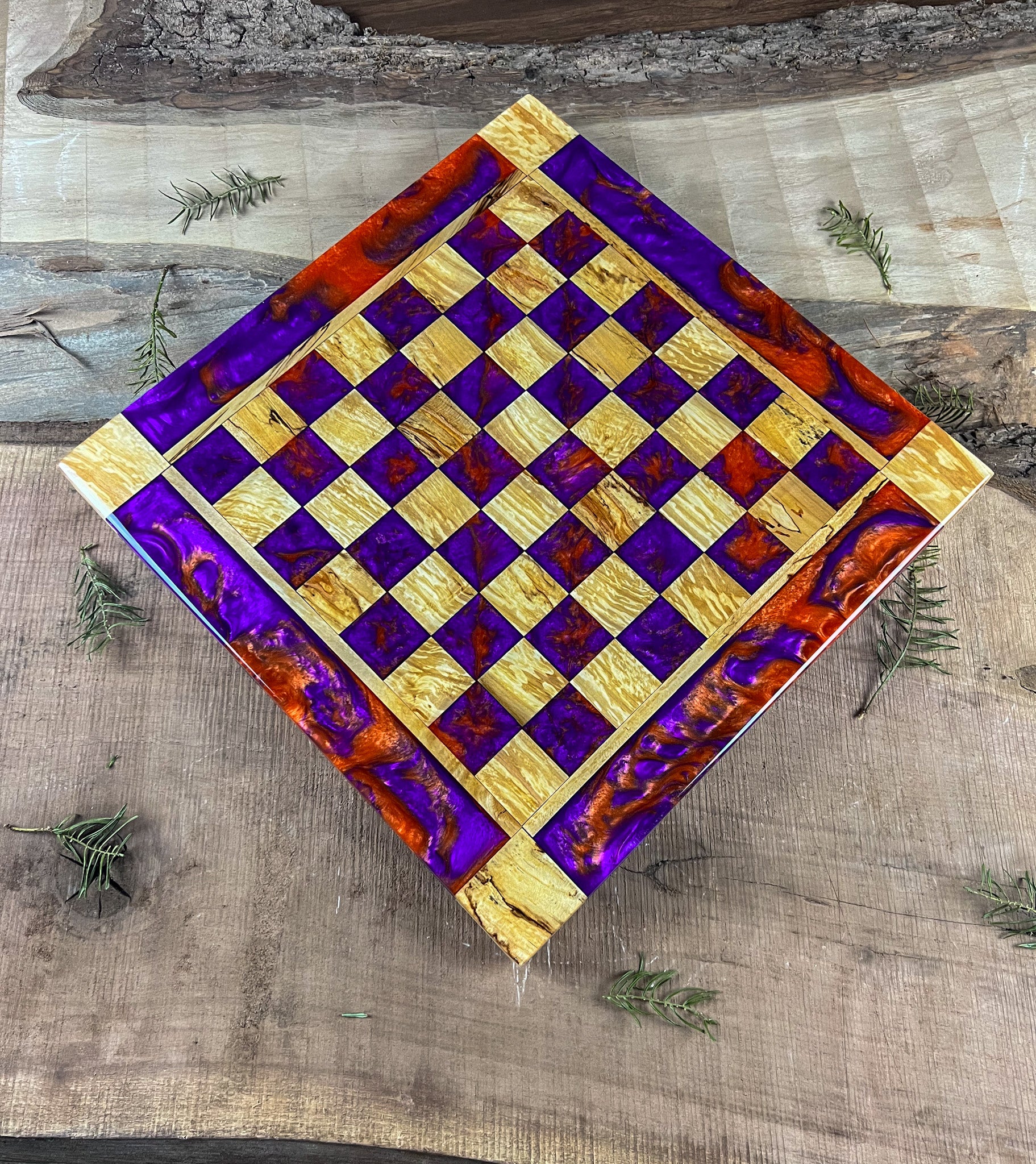 Purple Haze Orange Maple Wood Chess Board (Glass Chess Set Included)