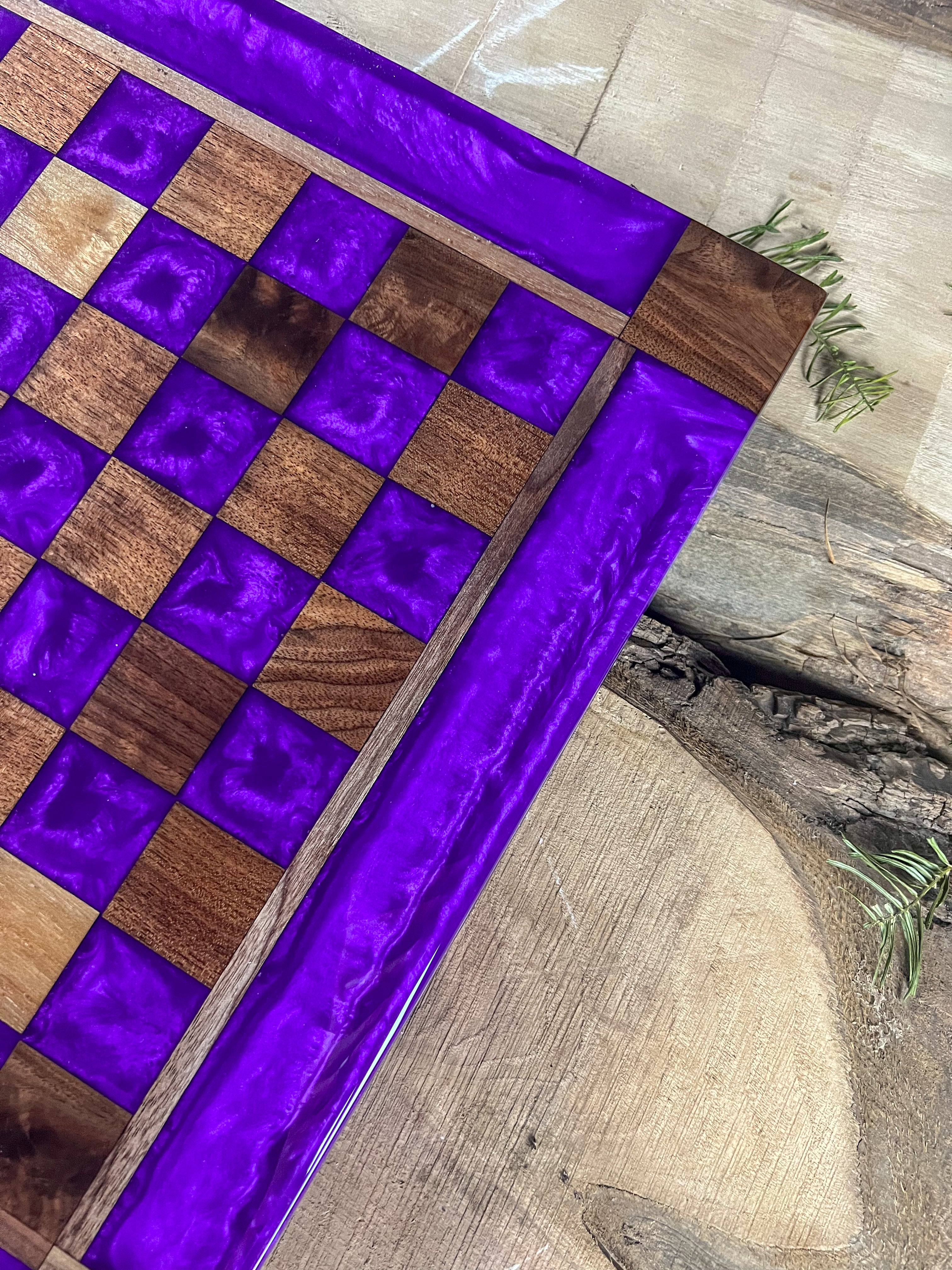 Purple Haze Black Walnut Chess Board (Glass Chess Set Included)