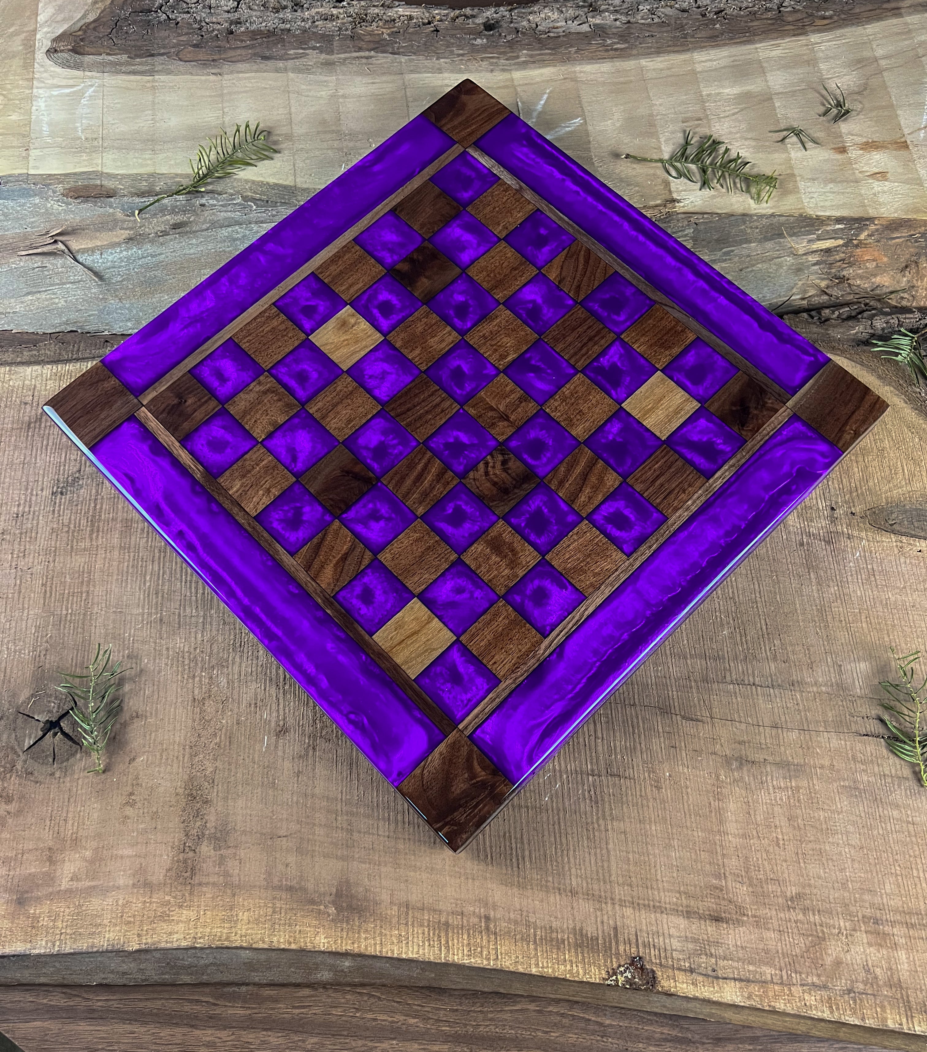 Purple Haze Black Walnut Chess Board (Glass Chess Set Included)