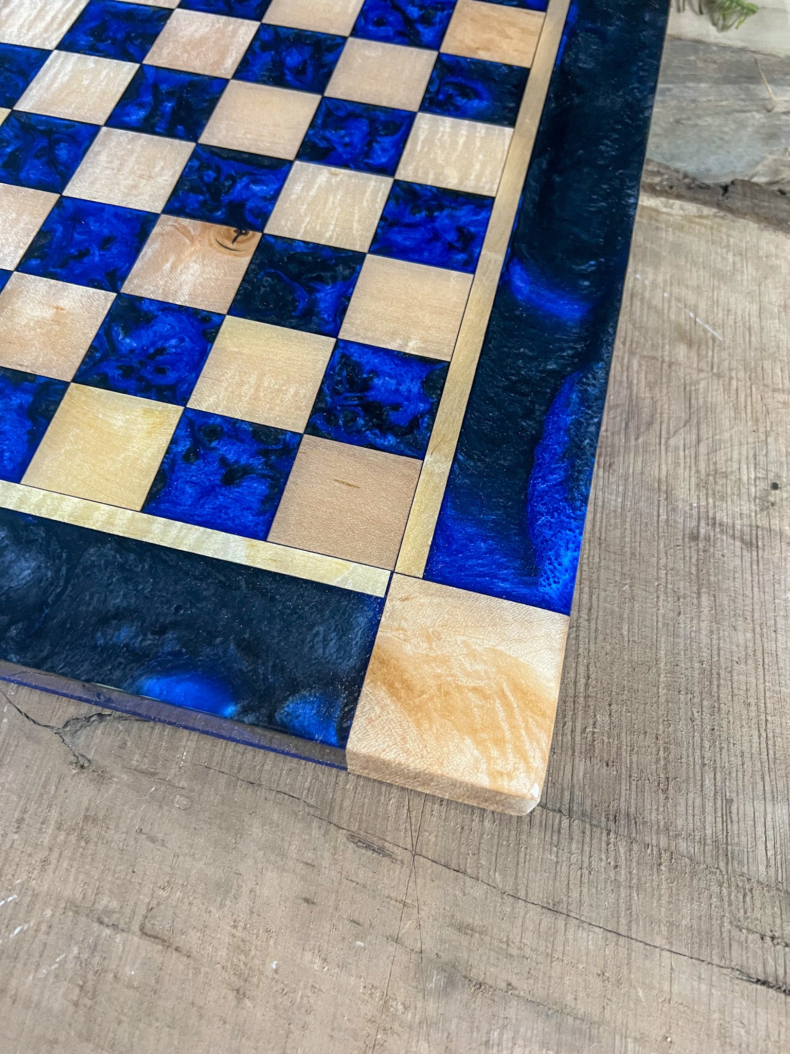 Black Onyx Deep Blue Maple Wood Chess Board (Glass Chess Set Included)