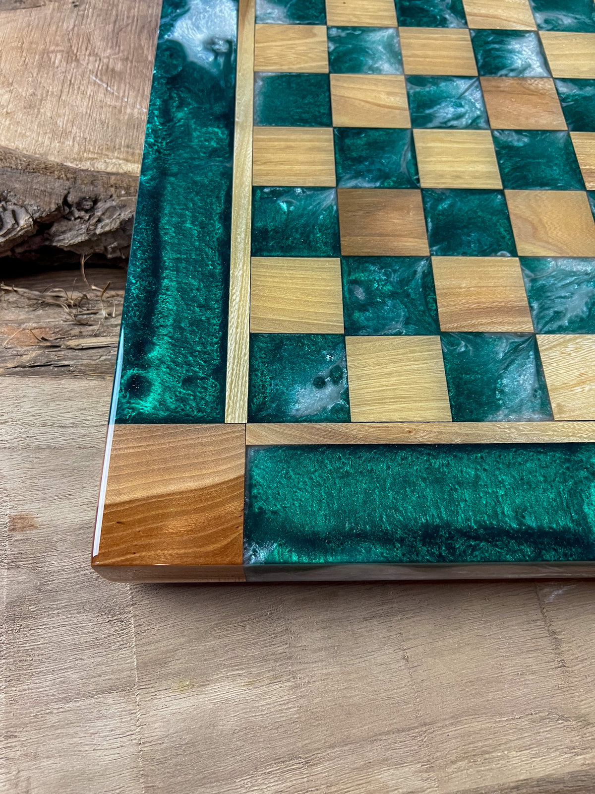 Pearl Emerald Green Maple Wood Chess Board (With Border) Southern