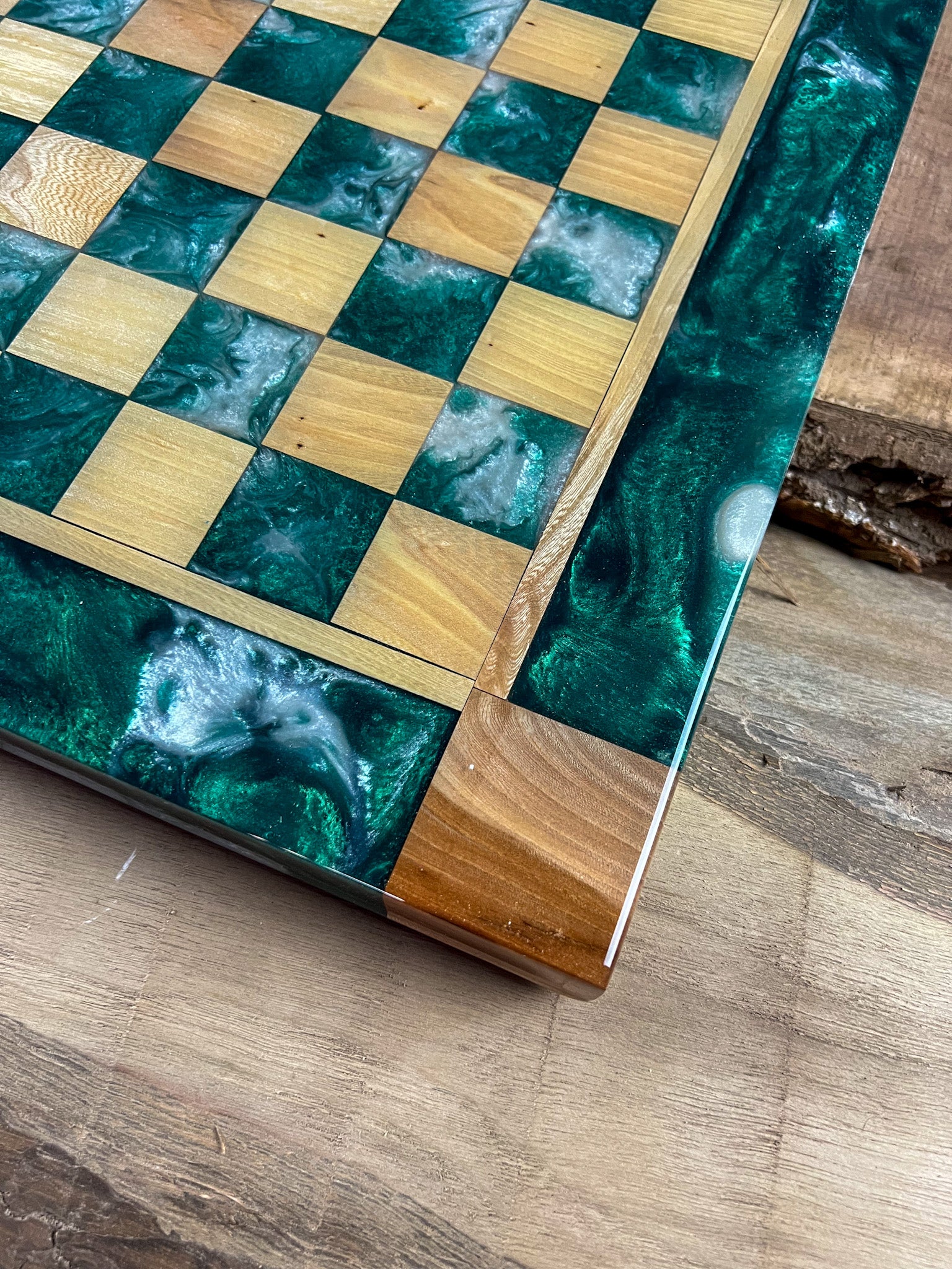 Pearl Emerald Green Maple Wood Chess Board (Glass Chess Set Included)
