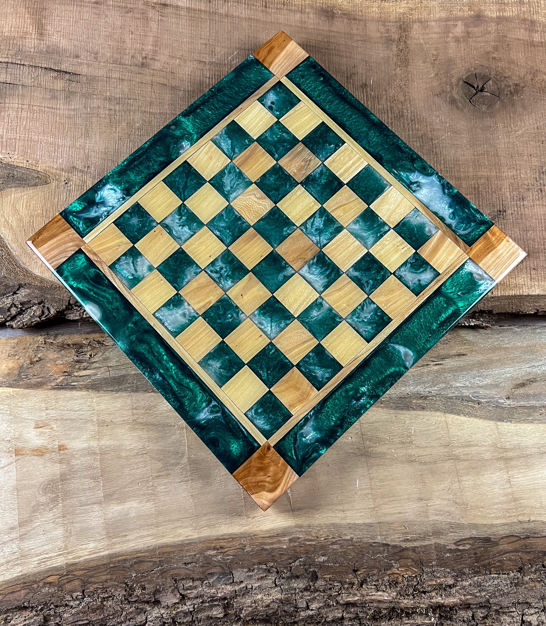 Pearl Emerald Green Maple Wood Chess Board (Glass Chess Set Included)