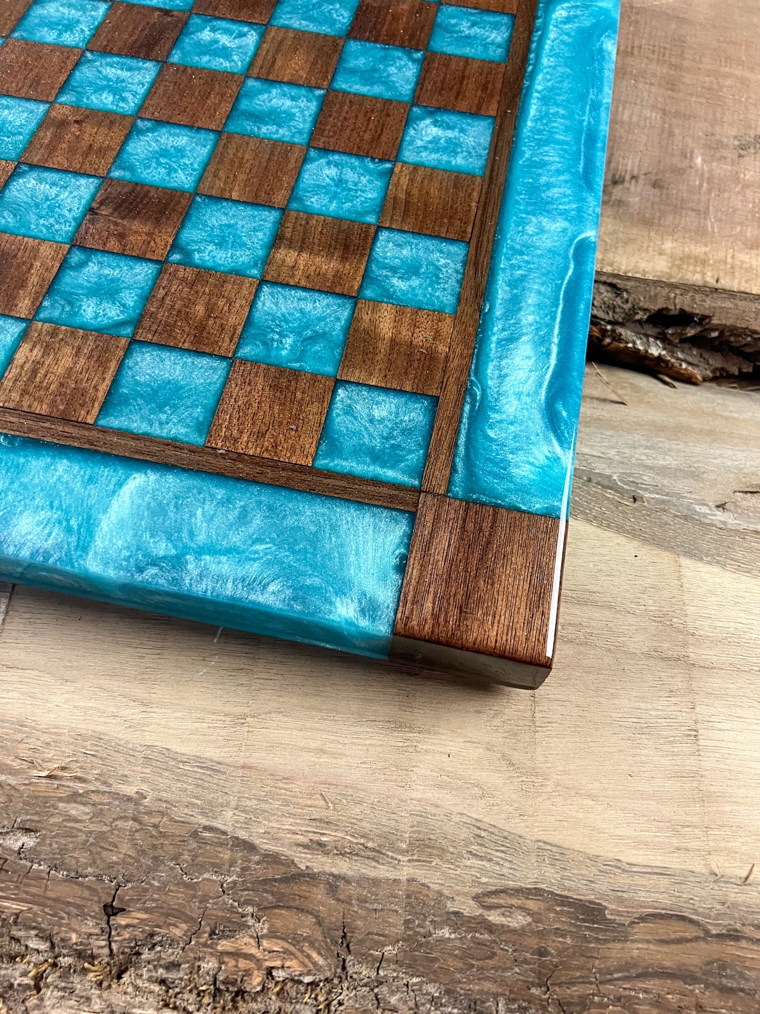 Turquoise Diamond Black Walnut Chess Board (Glass Chess Set Included)