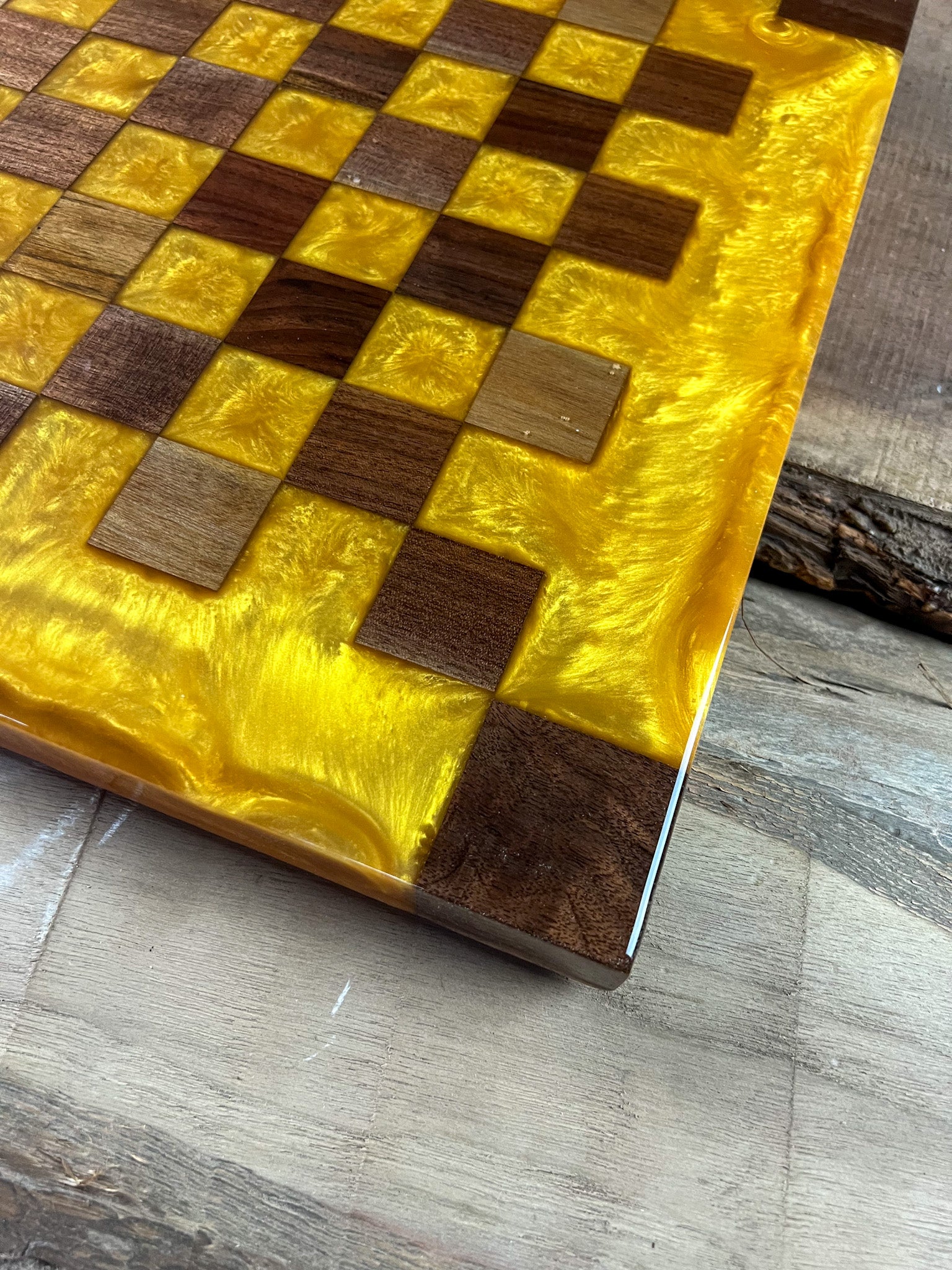 Gold Cloud Black Walnut Chess Board (Glass Chess Set Included)