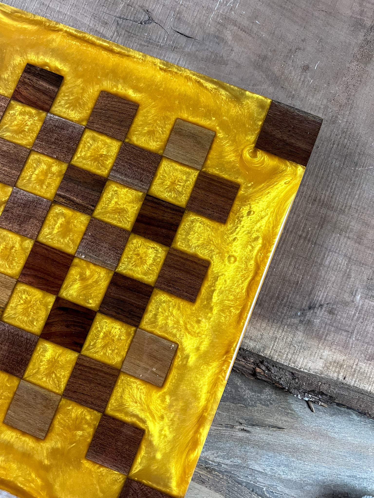 Gold Cloud Black Walnut Chess Board (Glass Chess Set Included)