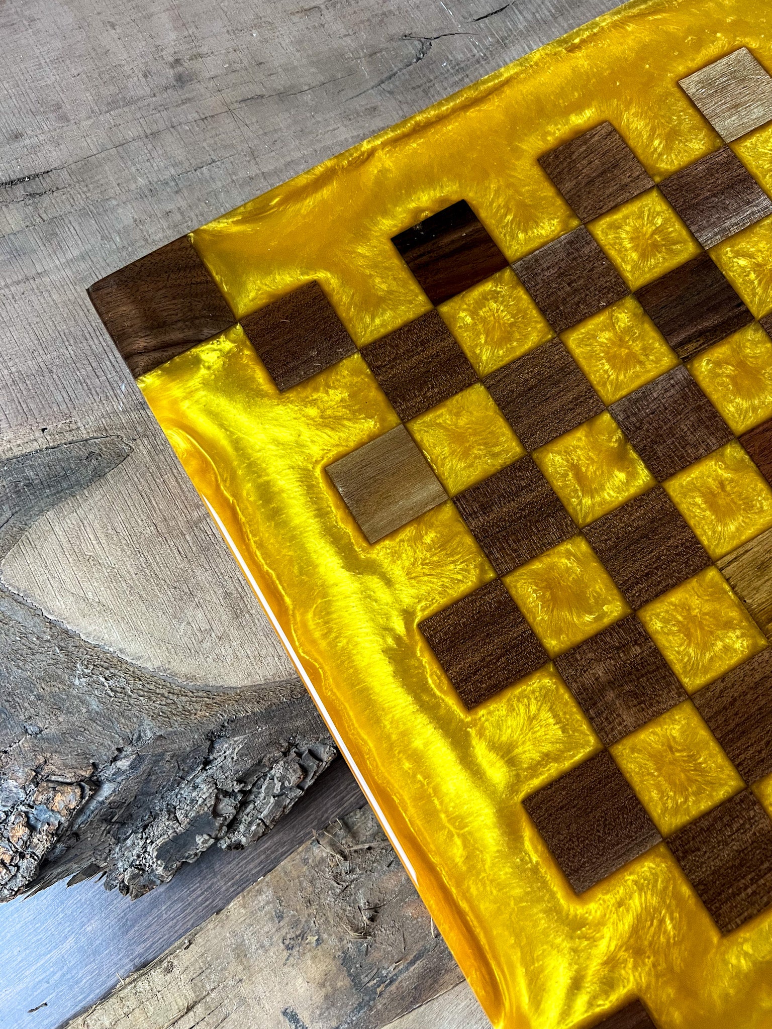Gold Cloud Black Walnut Chess Board (Glass Chess Set Included)