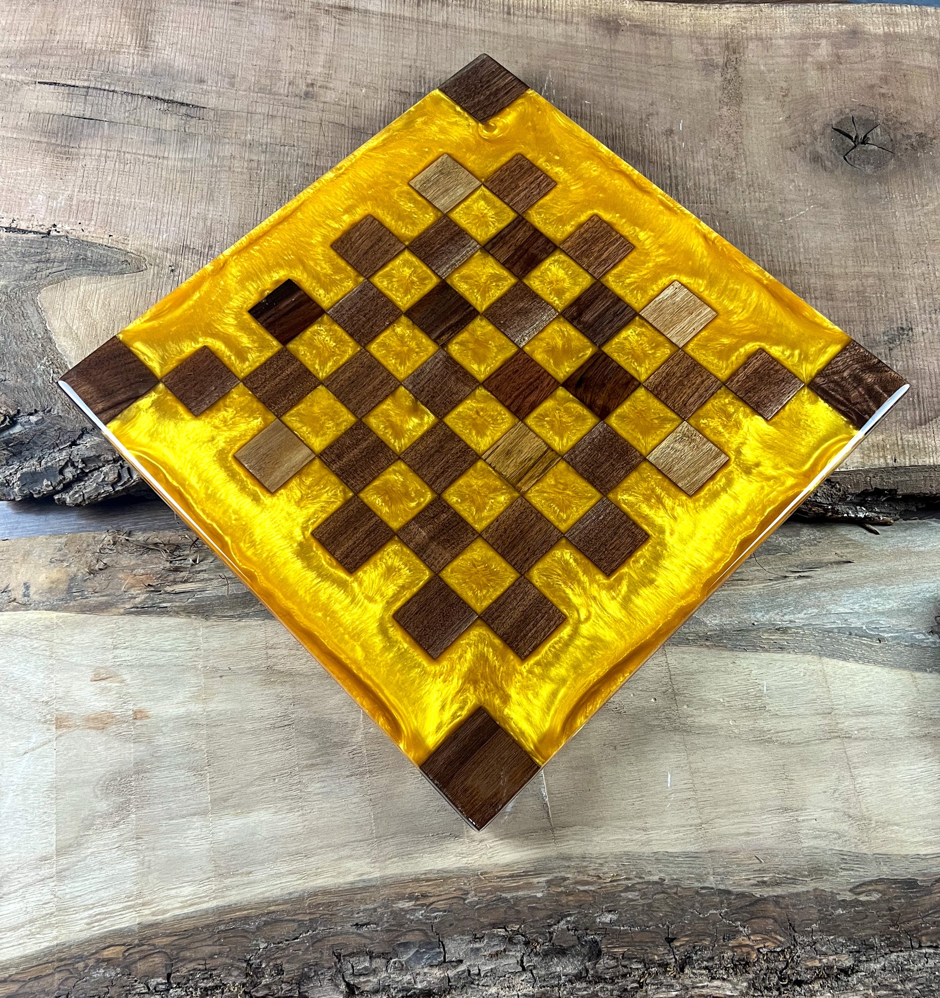 Gold Cloud Black Walnut Chess Board (Glass Chess Set Included)