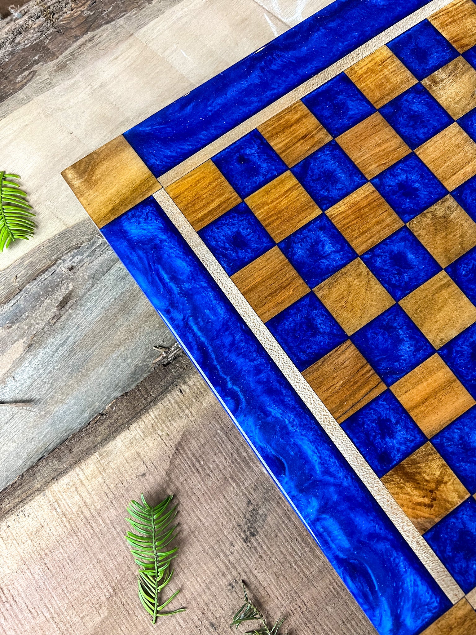 Deep Blue Maple Wood Chess Board (Glass Chess Set Included)
