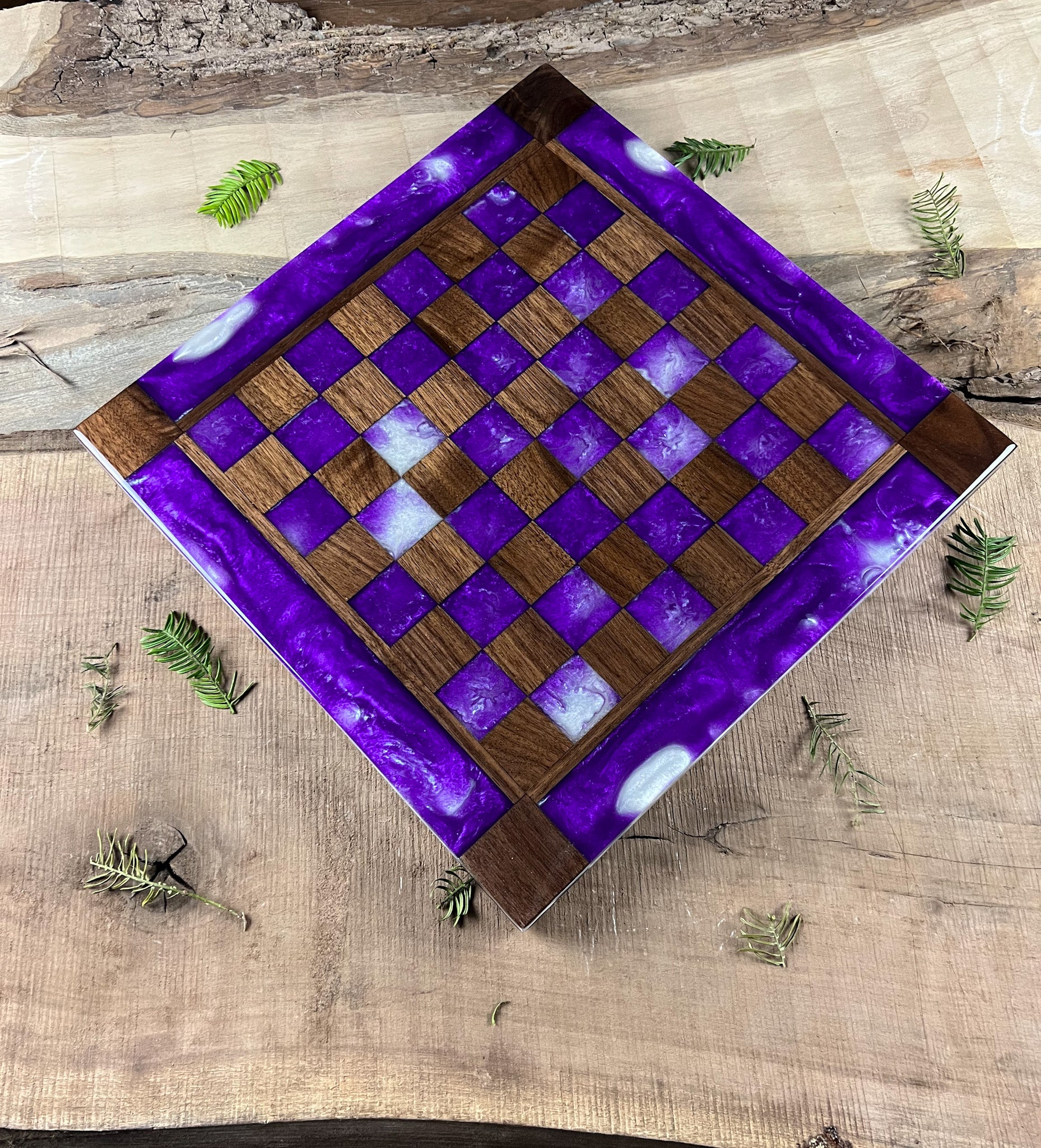 Purple Haze Pearl White Walnut Chess Board (With Border)