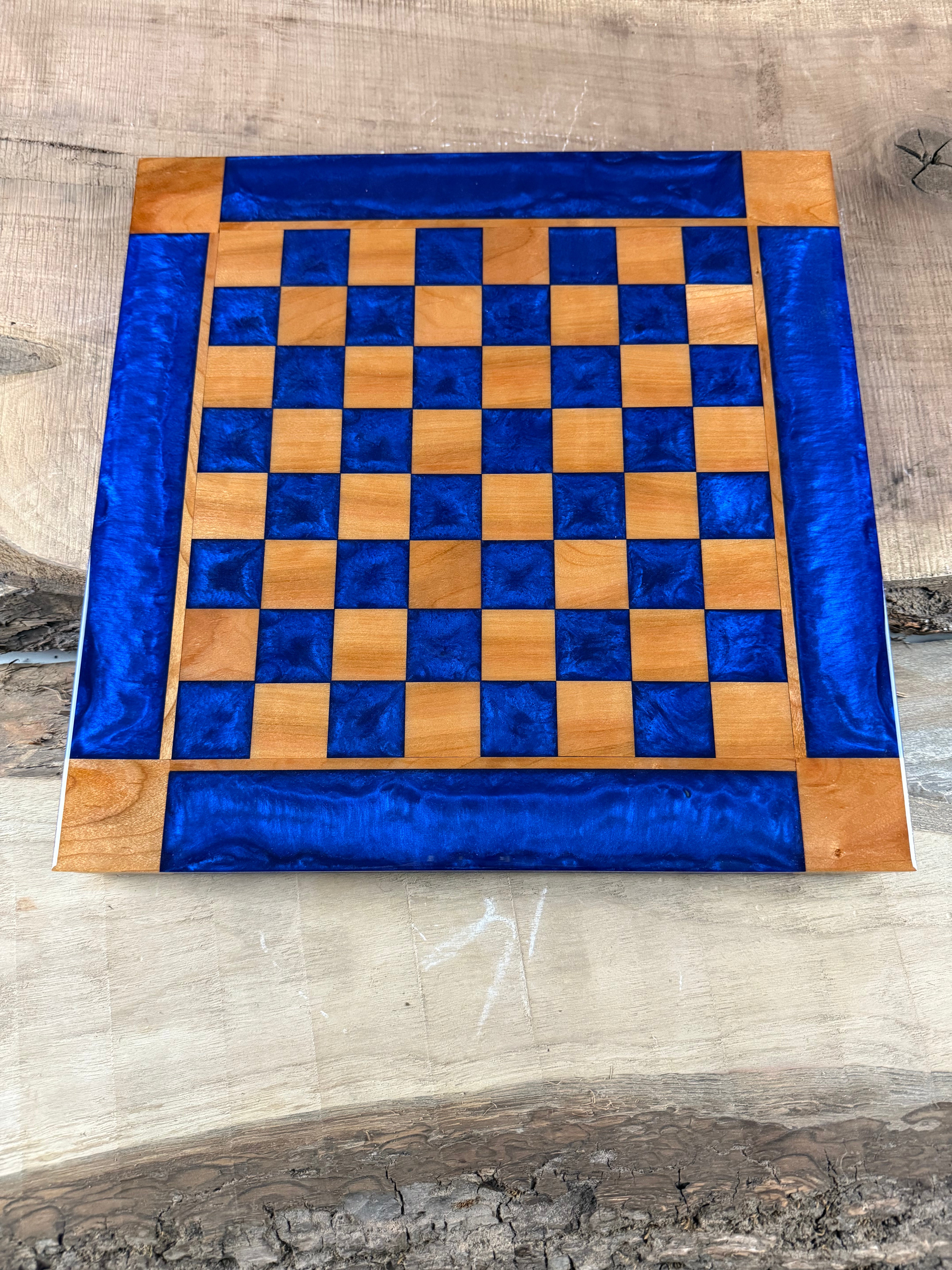 Deep Blue Cherry Wood Chess Board