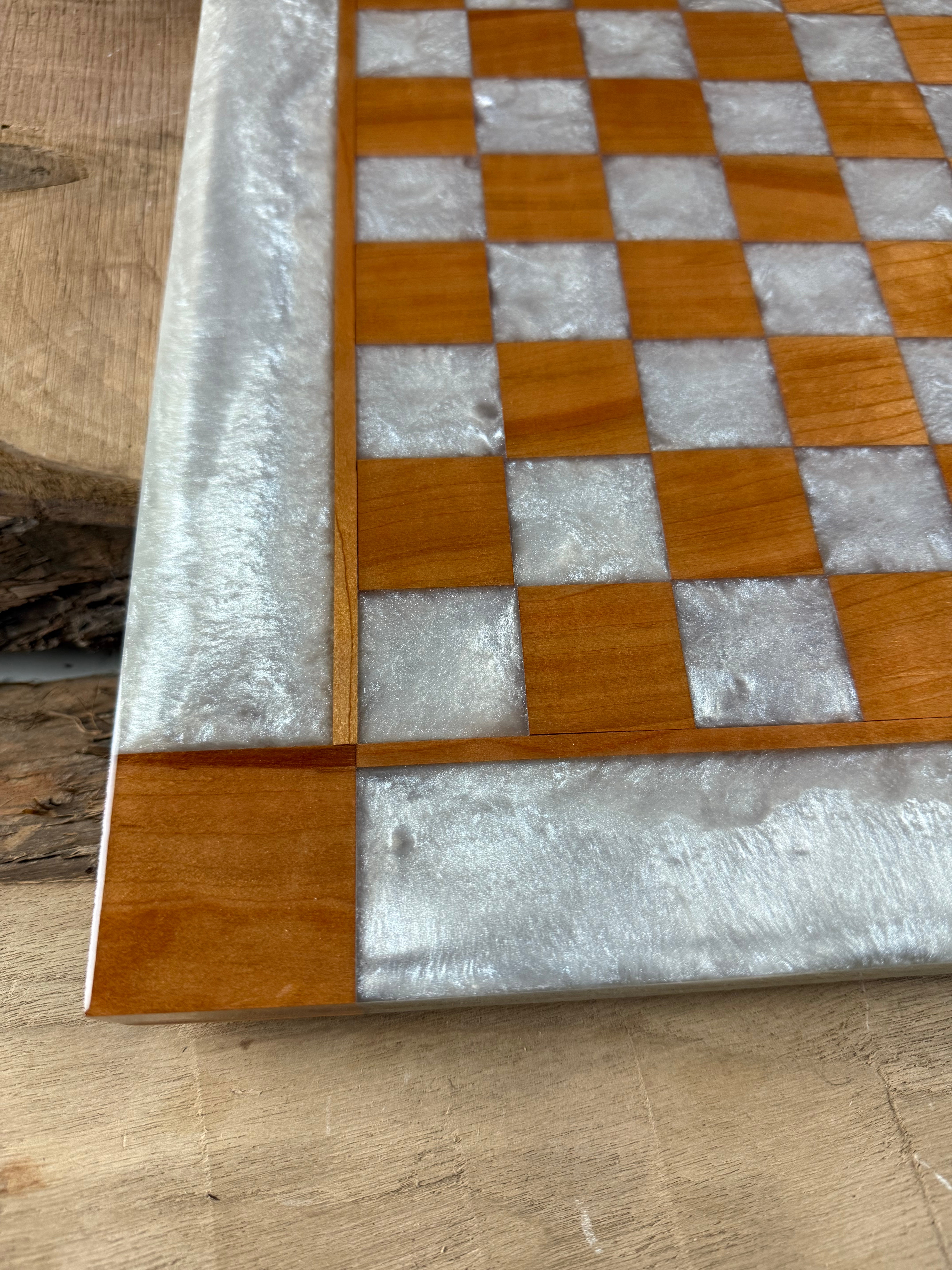 Pearl White Cherry Wood Chess/Checker Board