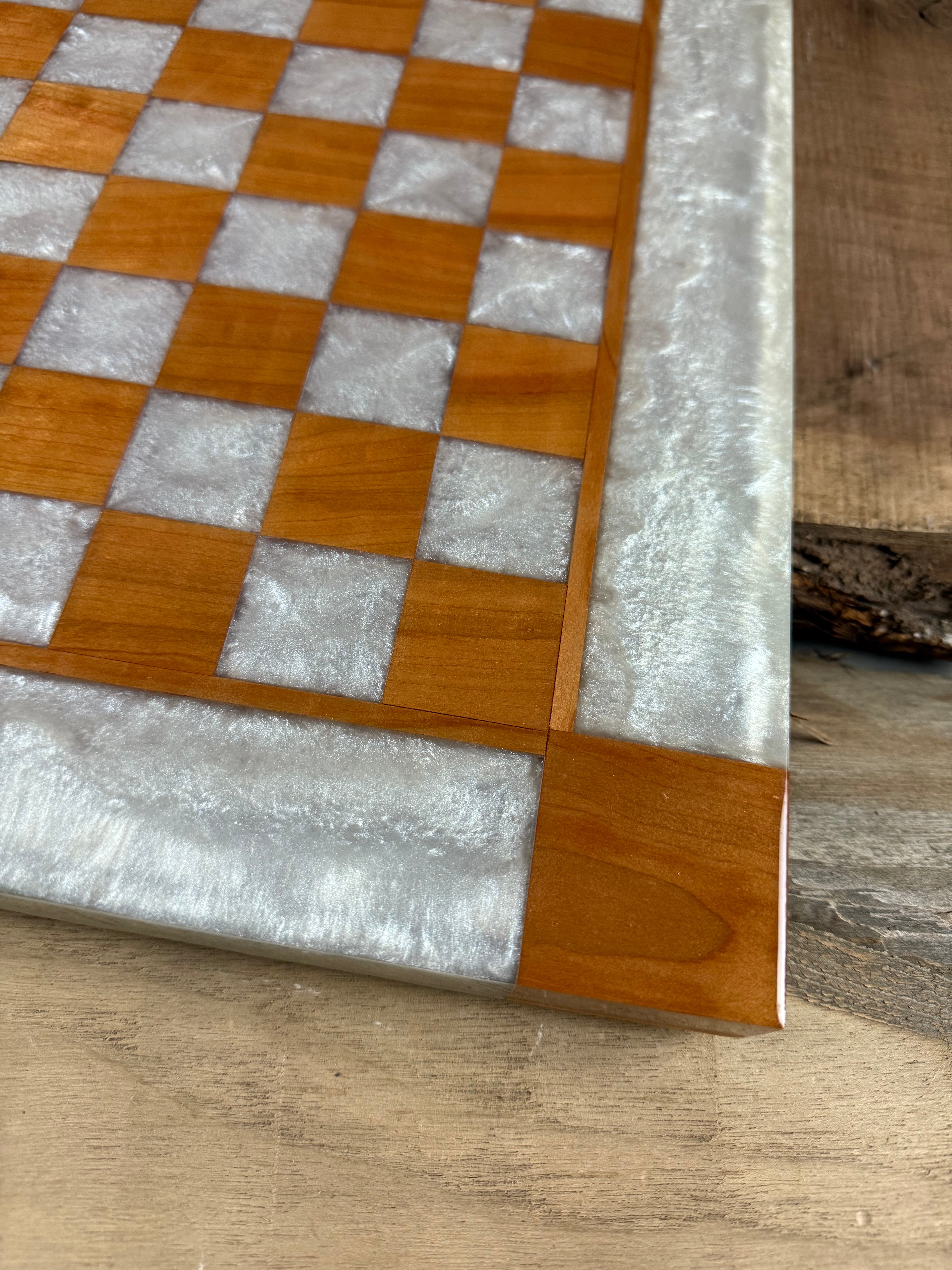 Pearl White Cherry Wood Chess/Checker Board