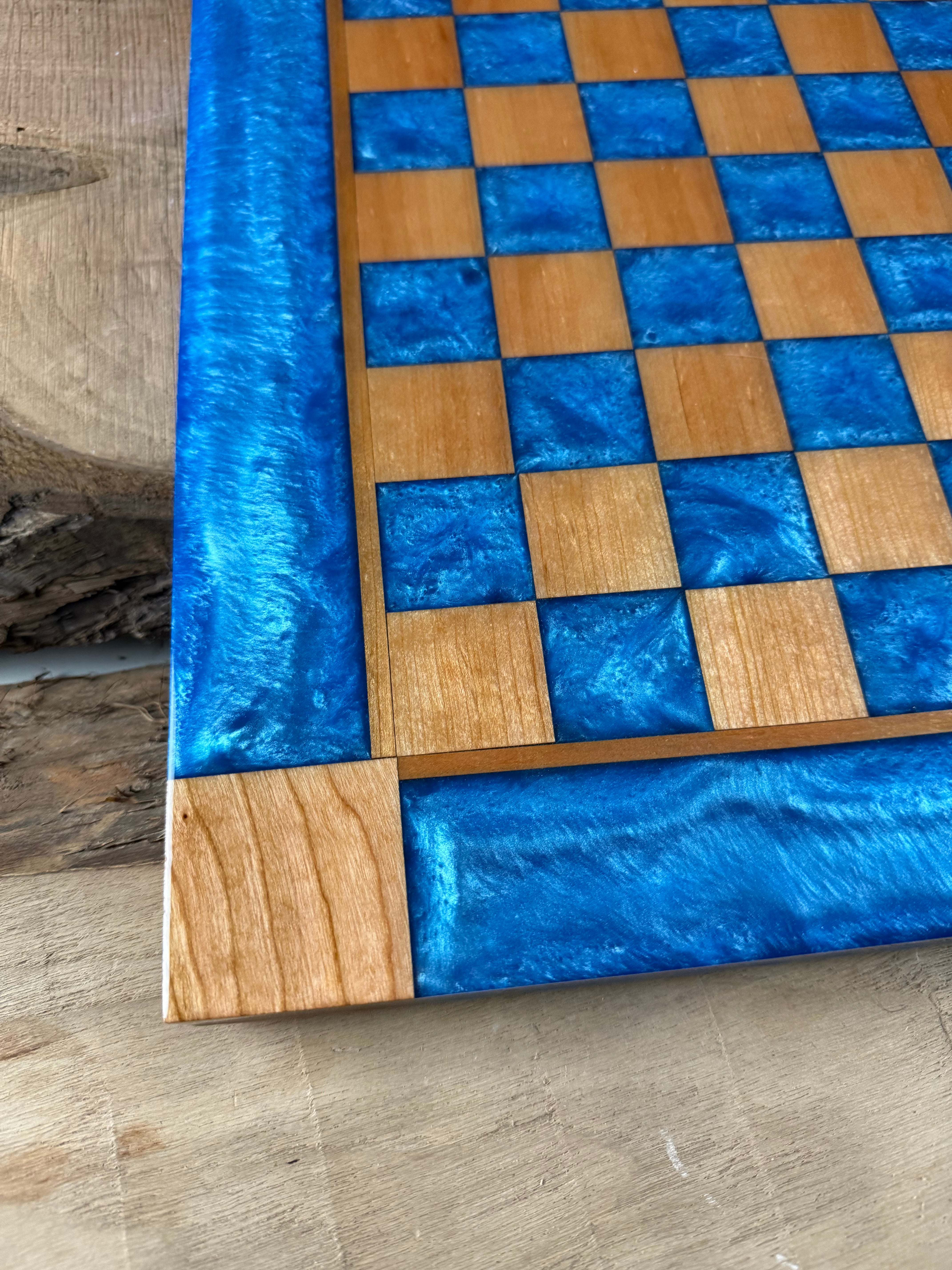 Caribbean Blue Cherry Wood Chess Board
