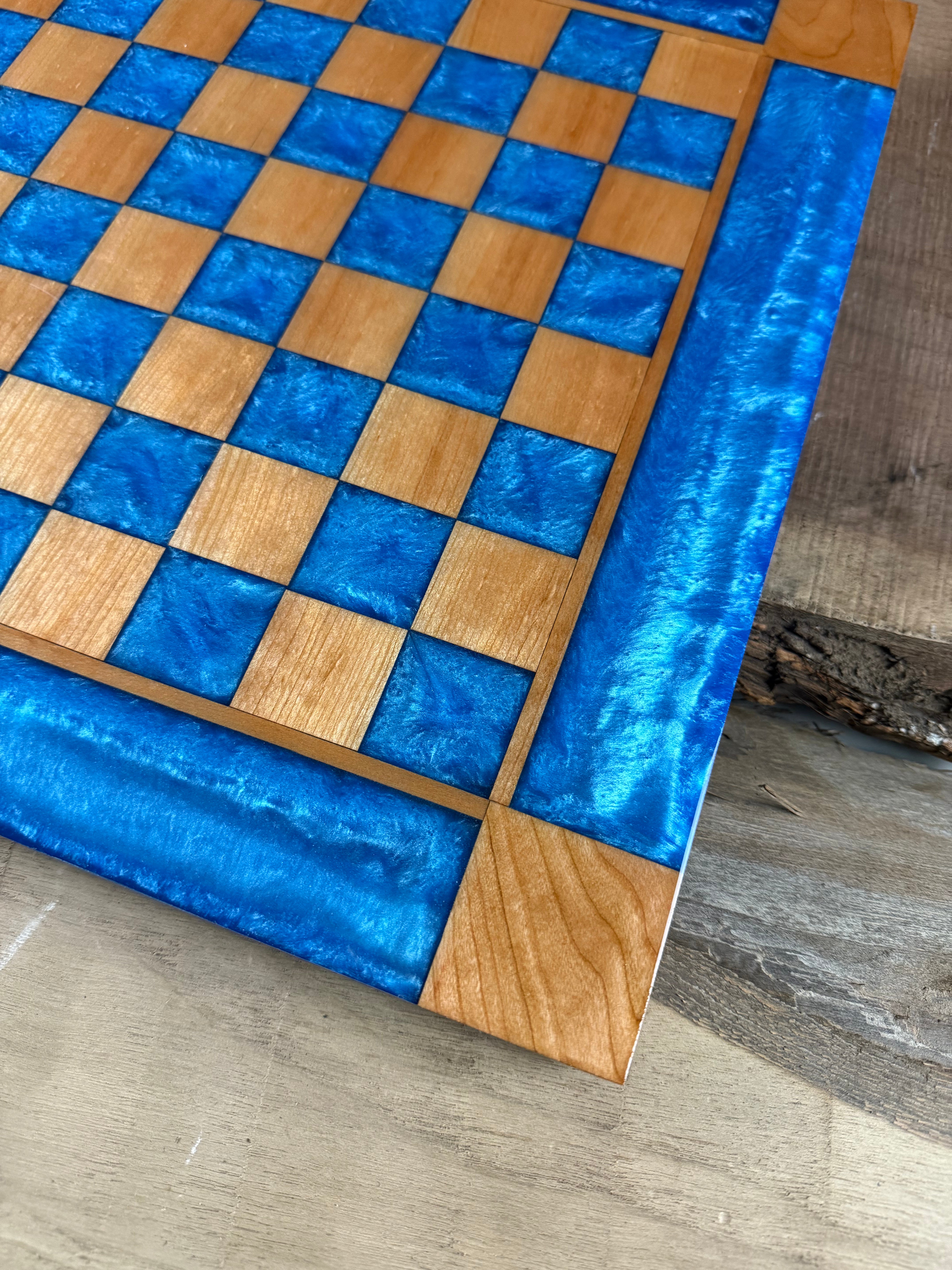Caribbean Blue Cherry Wood Chess Board