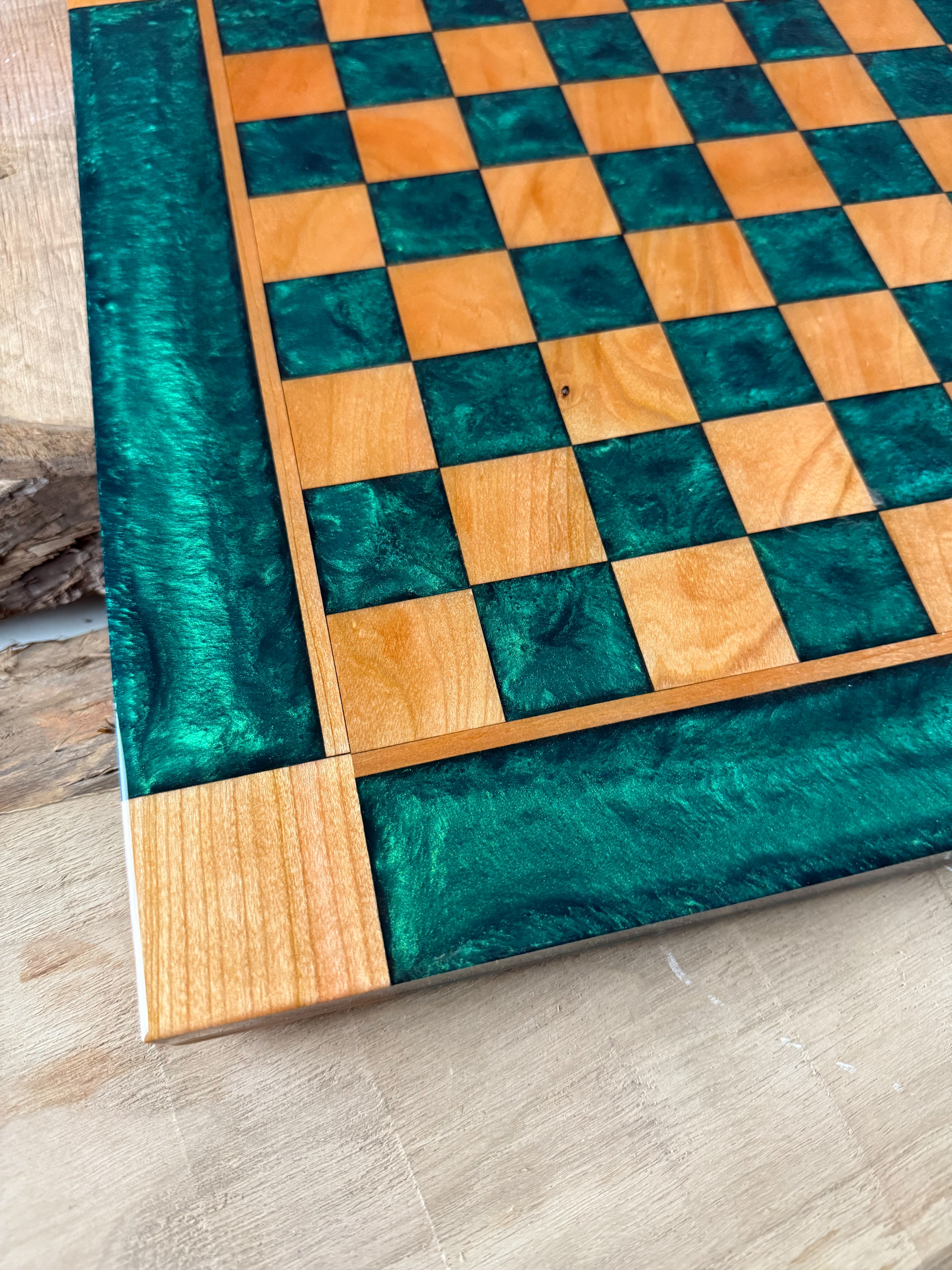 Emerald Green Cherry Wood Chess/Checker Board