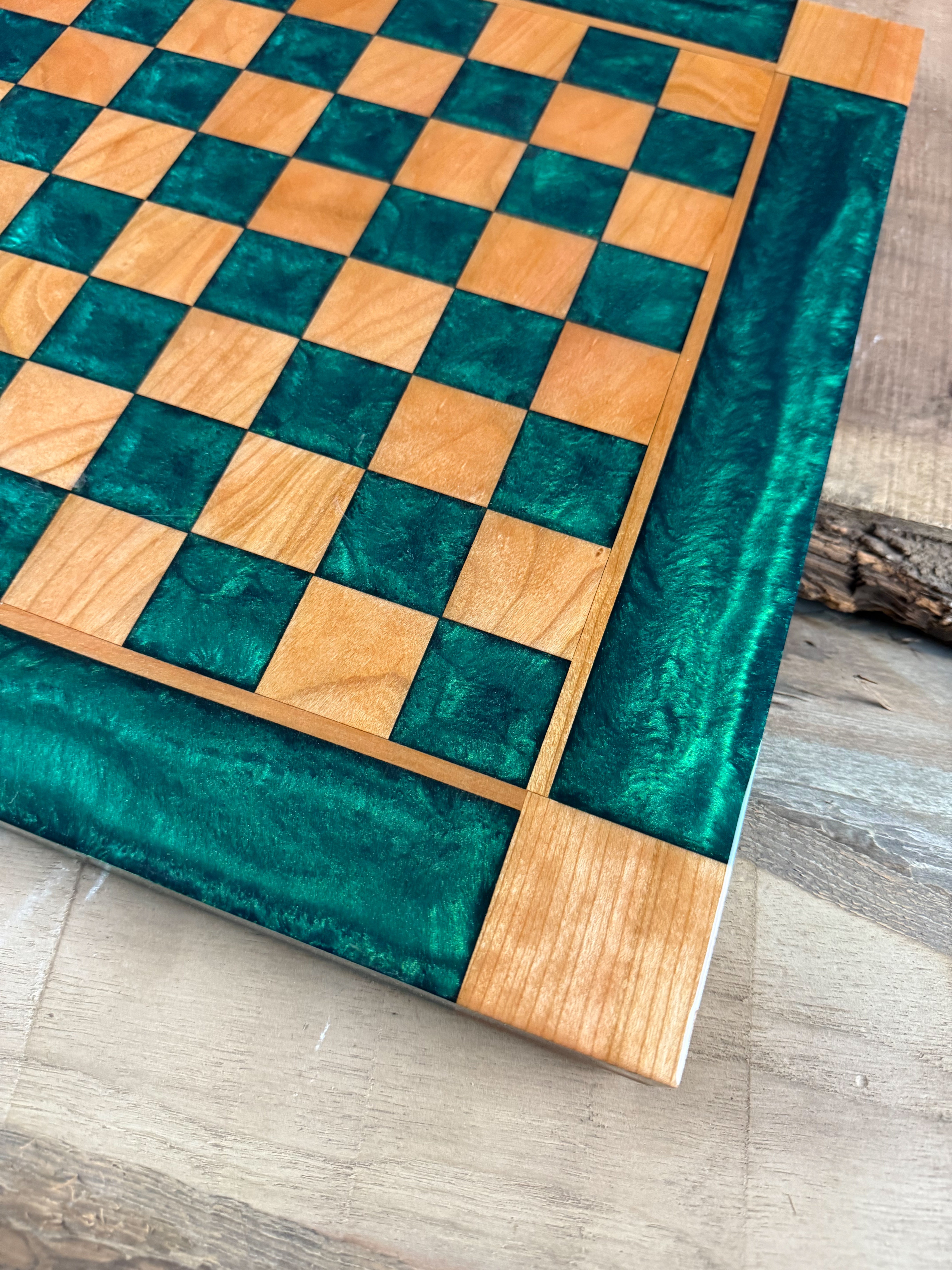 Emerald Green Cherry Wood Chess/Checker Board