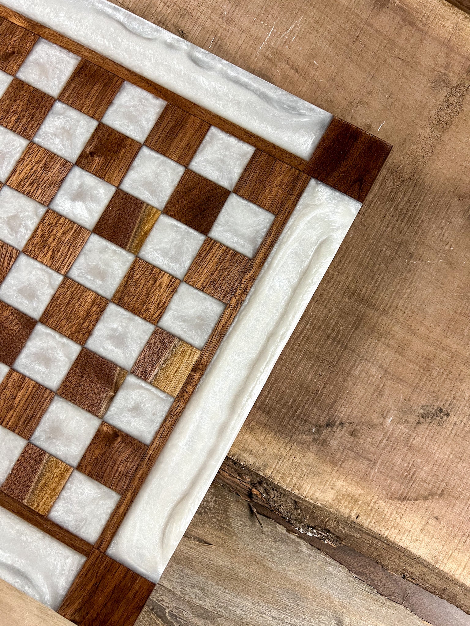 Pure Pearl White Black Walnut Chess Board (Glass Chess Set Included)