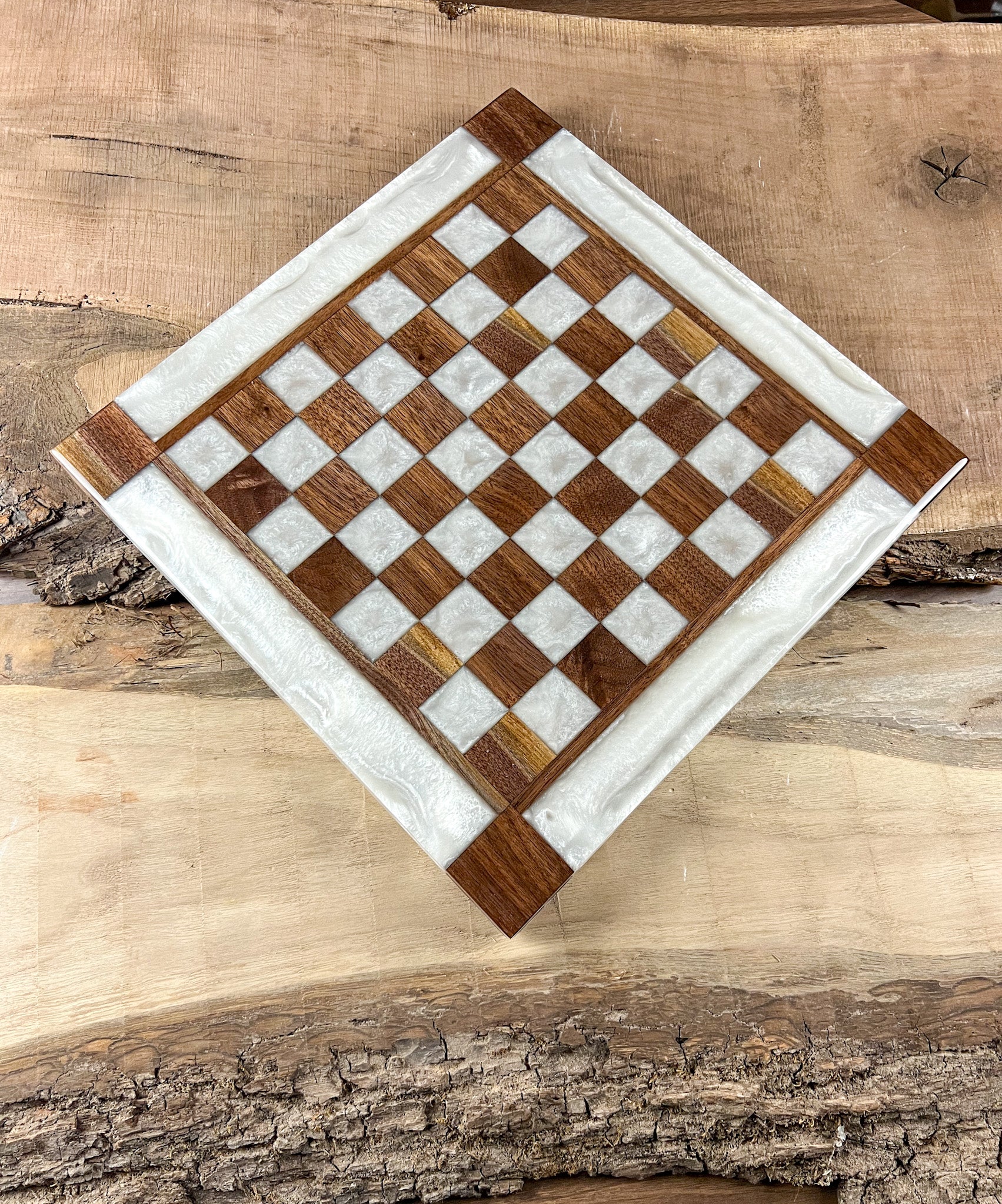 Pure Pearl White Black Walnut Chess Board (Glass Chess Set Included)