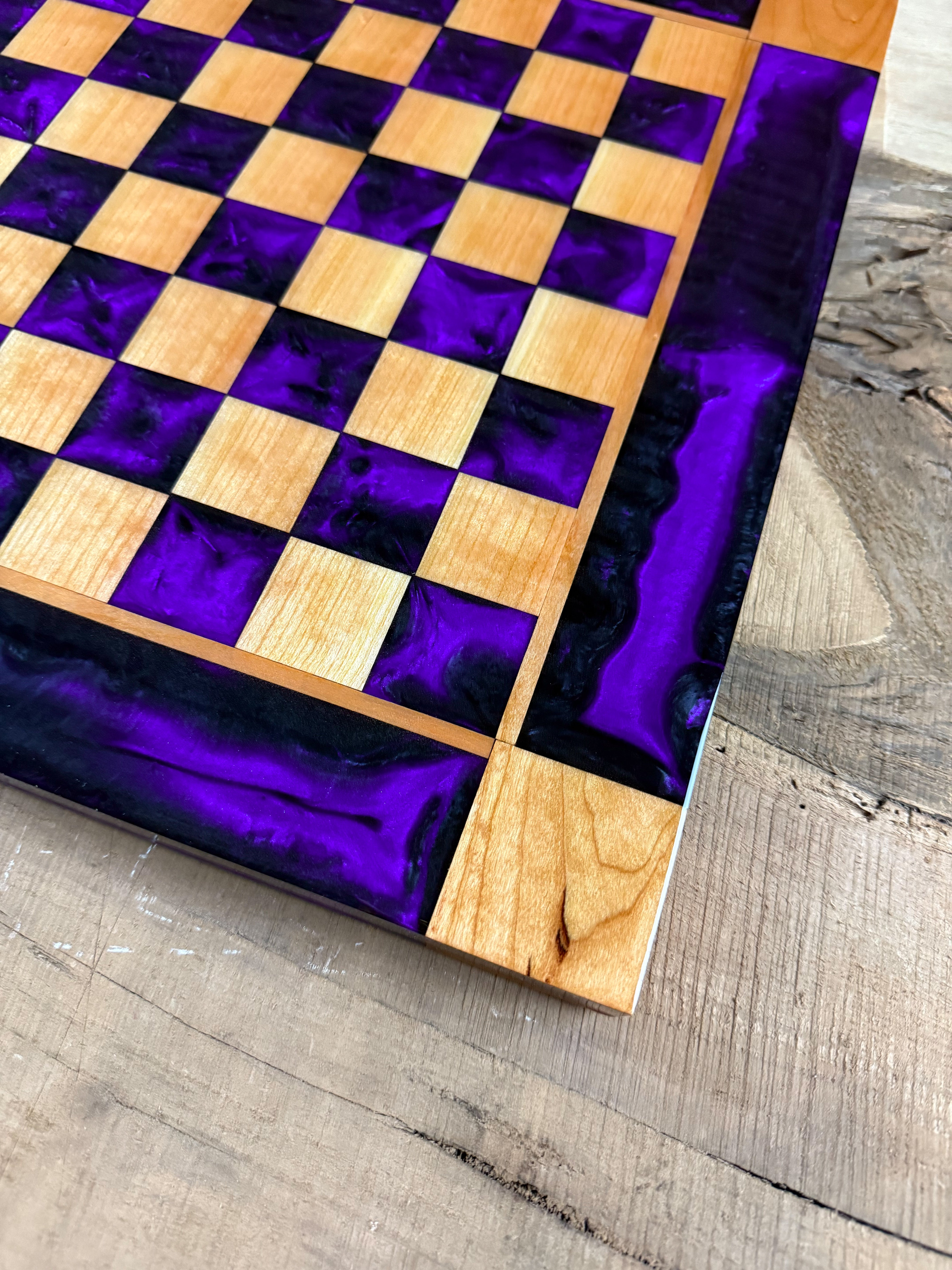 Purple Haze/Black Onyx Cherry Wood Chess/Checker Board