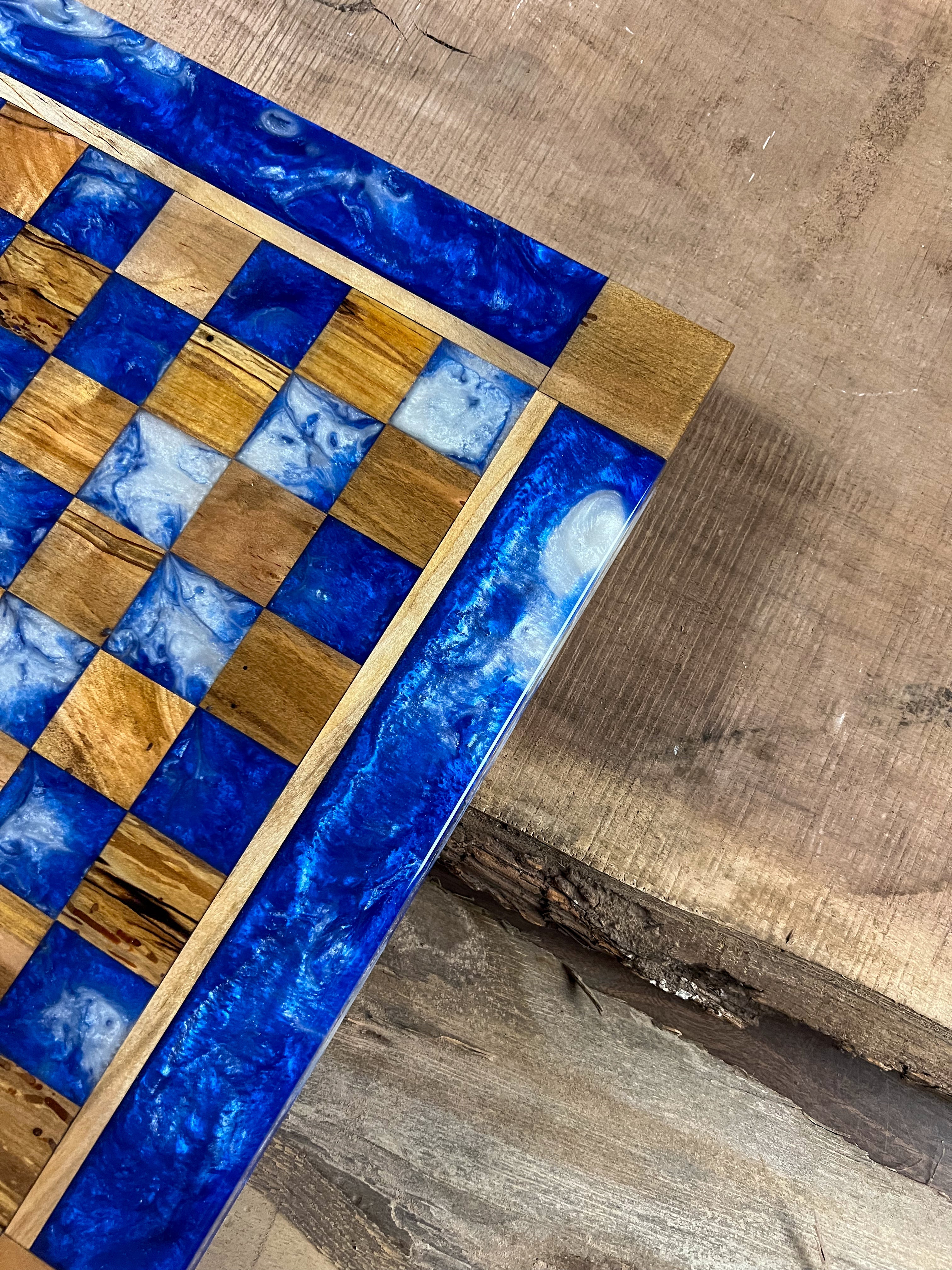 Deep Blue Cloud Maple Wood Chess Board (Glass Chess Set Included)