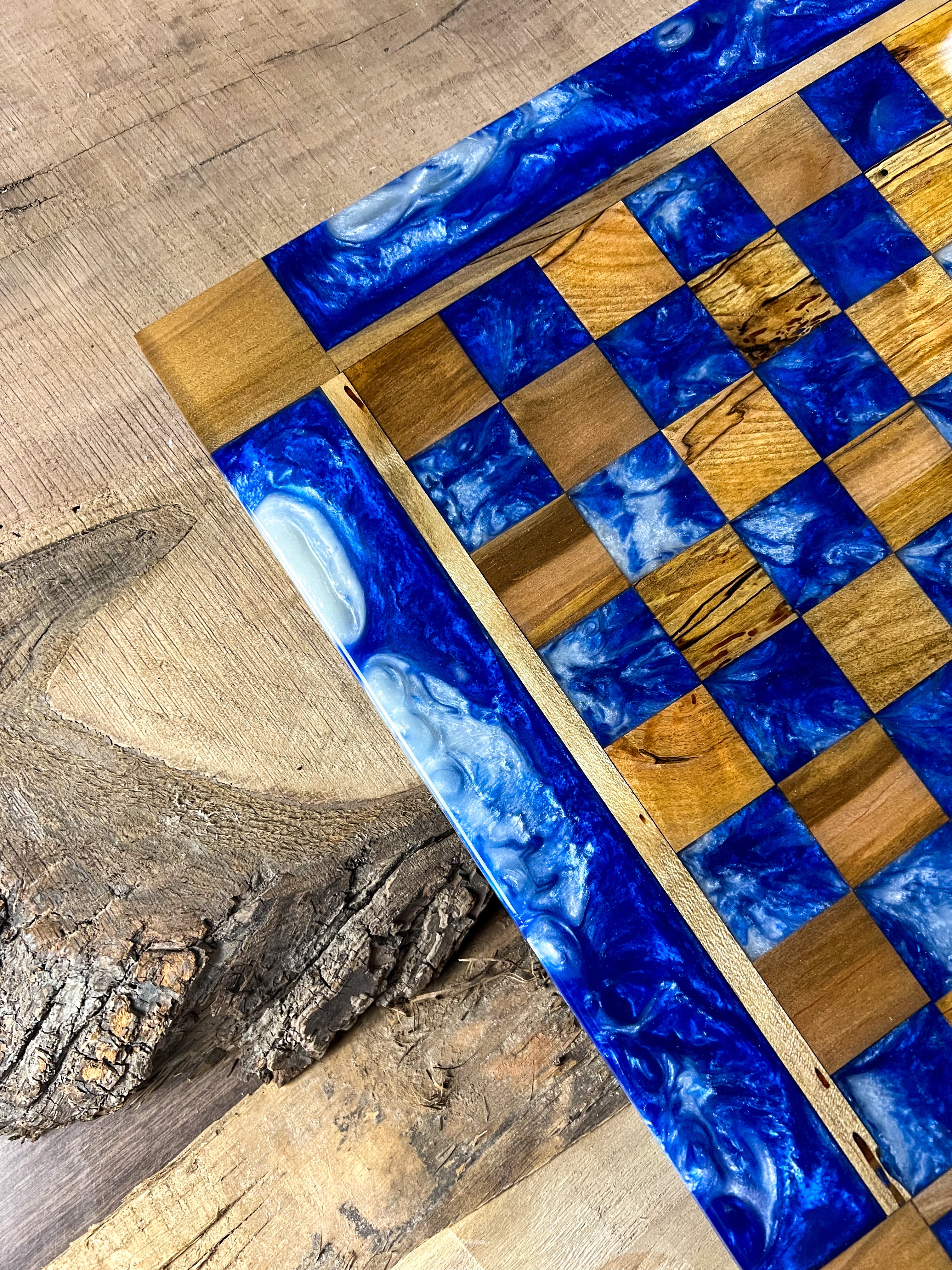 Deep Blue Cloud Maple Wood Chess Board (Glass Chess Set Included)