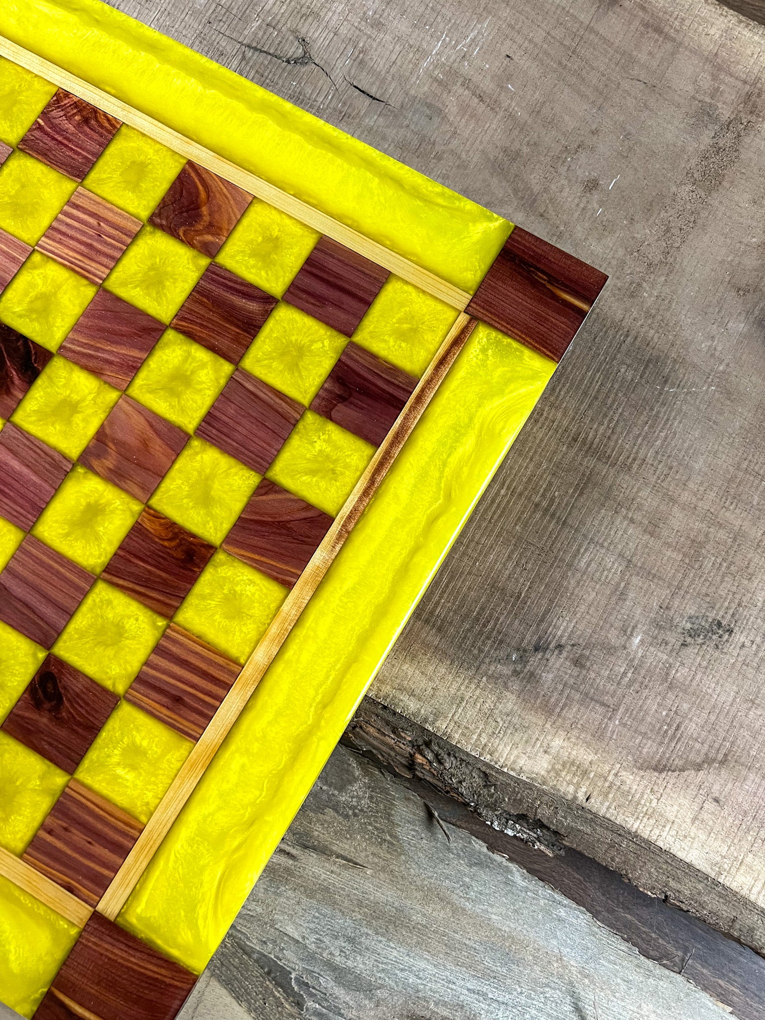Vivid Yellow Cedar Chess Board (Glass Chess Set Included)