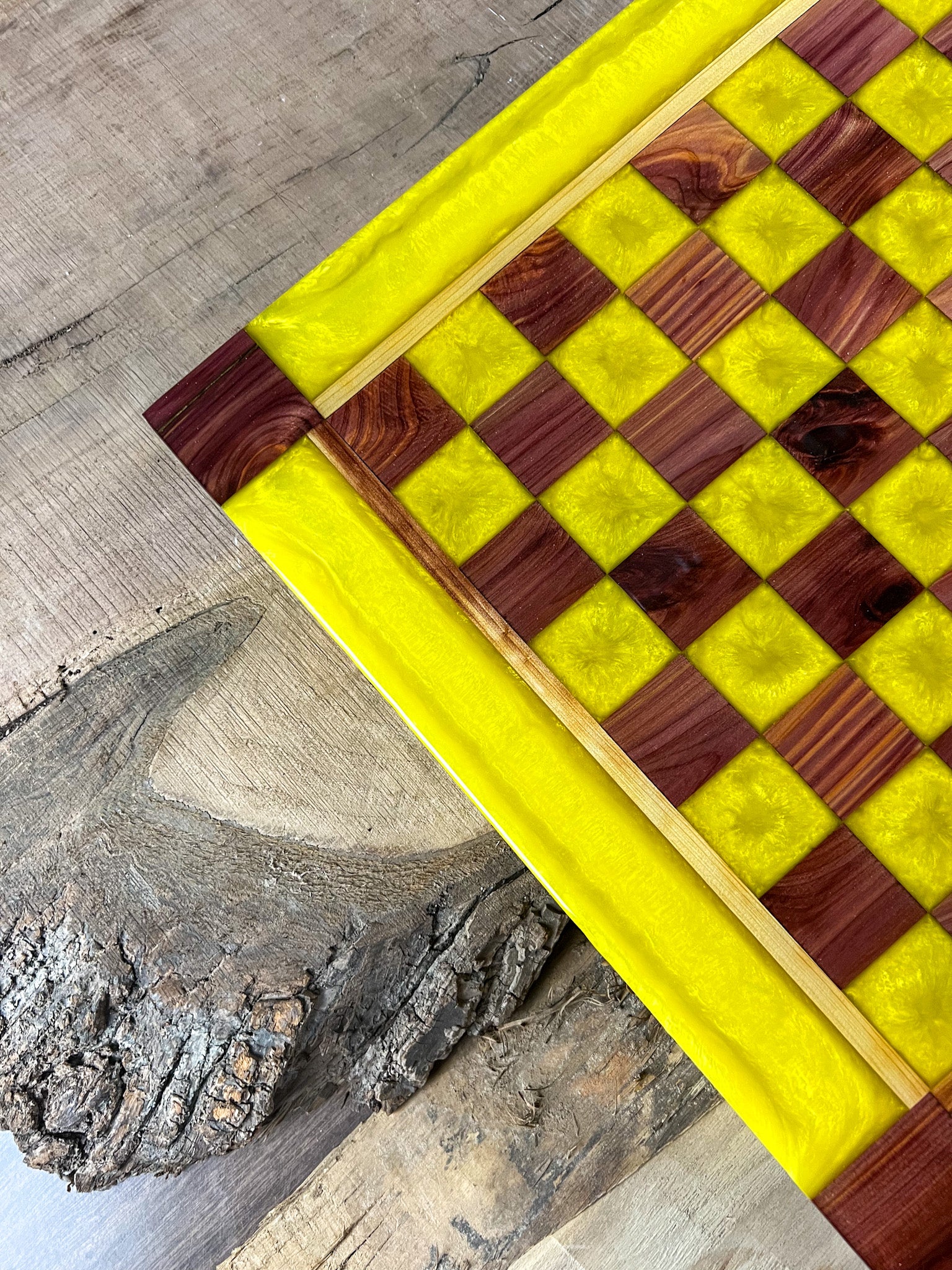 Vivid Yellow Cedar Chess Board (Glass Chess Set Included)