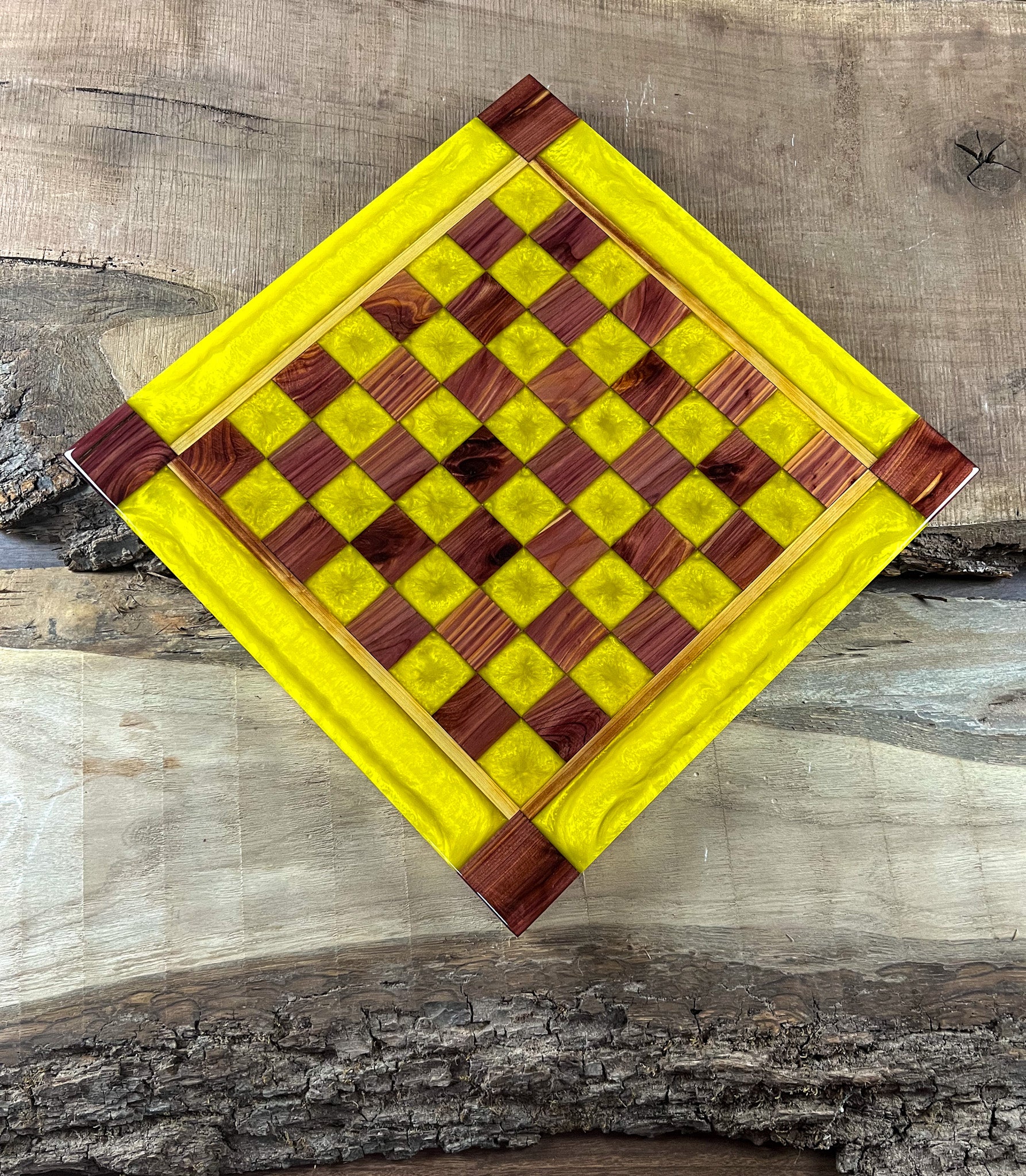 Vivid Yellow Cedar Chess Board (Glass Chess Set Included)