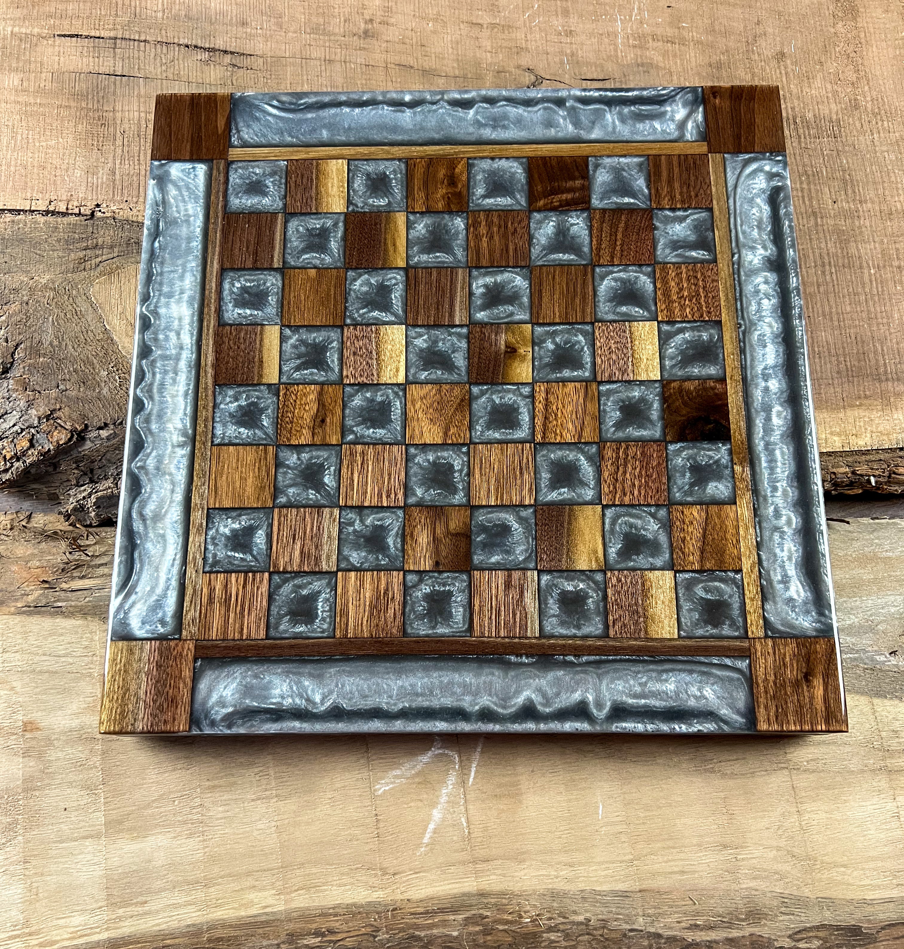 Silver Cloud Walnut Chess Board (With Border)