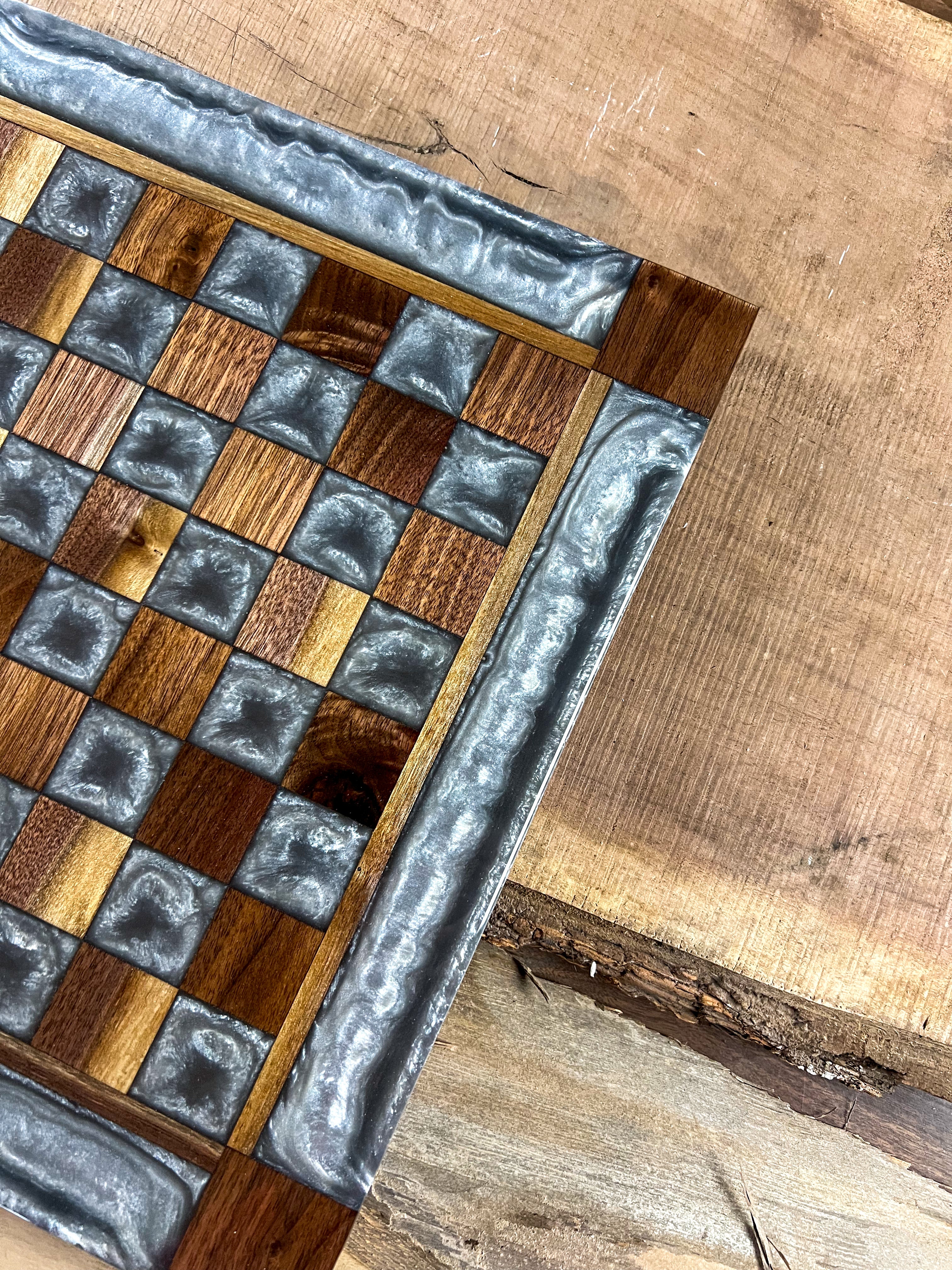 Silver Cloud Walnut Chess Board (Glass Chess Set Included)