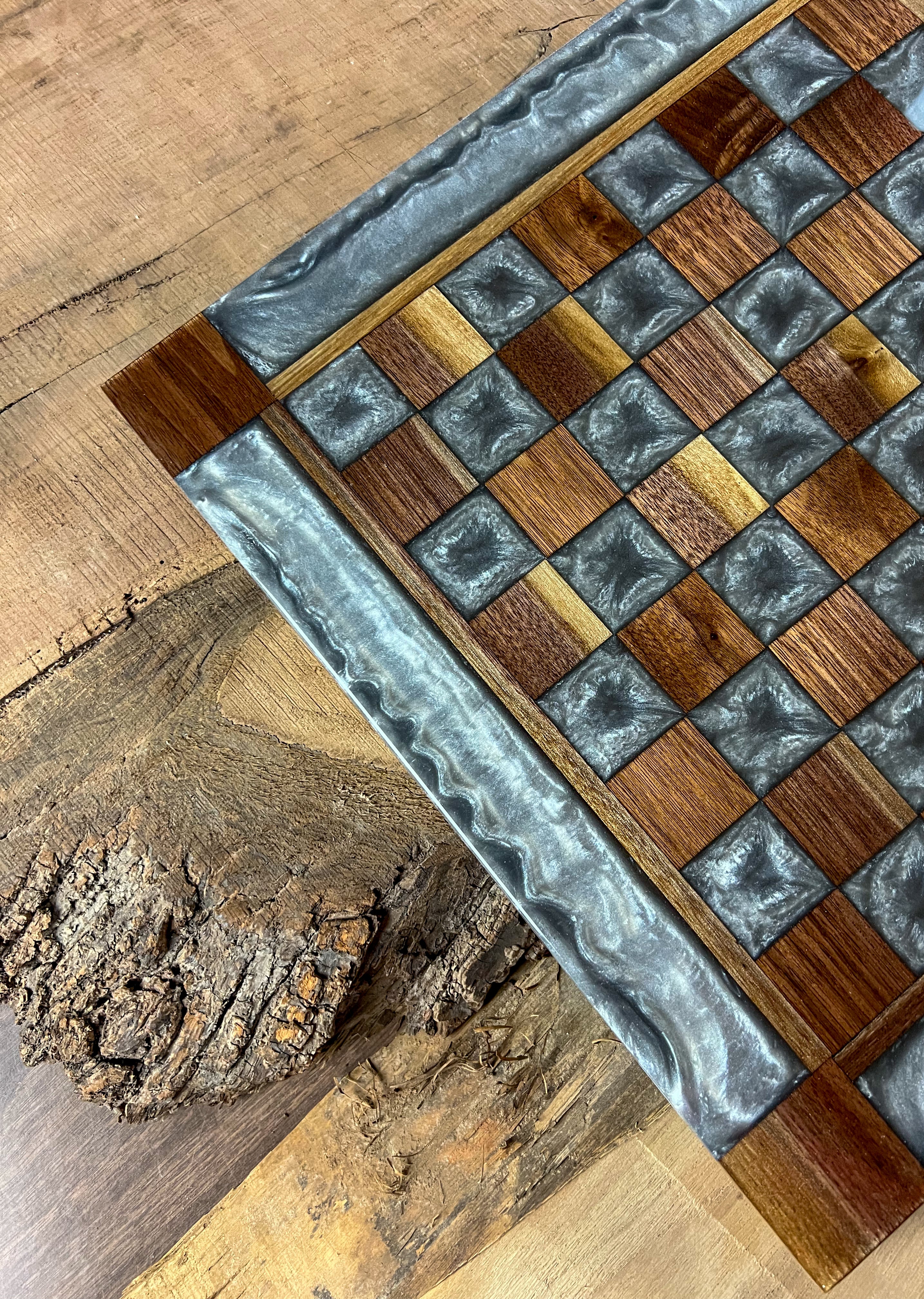 Silver Cloud Walnut Chess Board (Glass Chess Set Included)