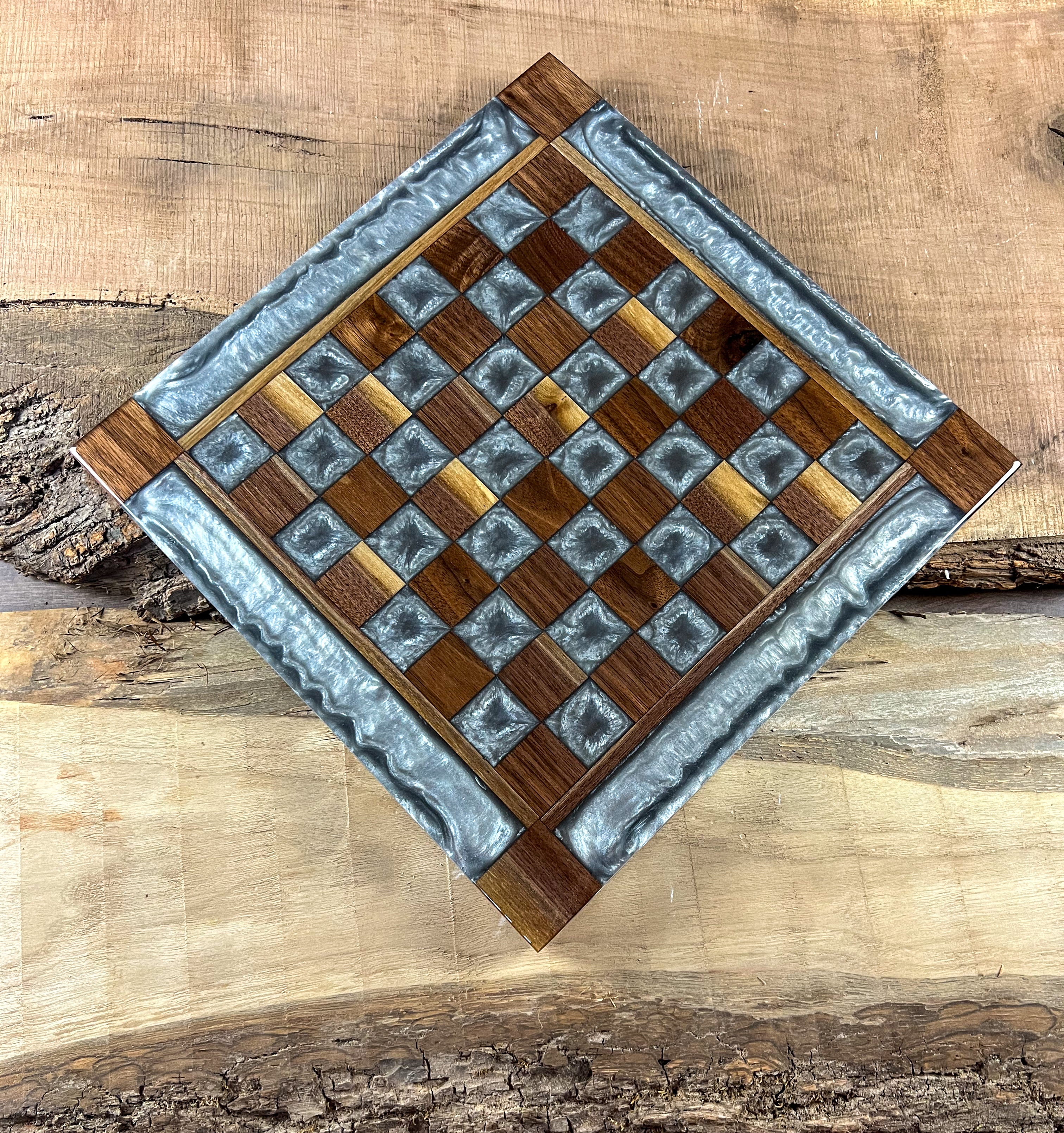 Silver Cloud Walnut Chess Board (With Border)