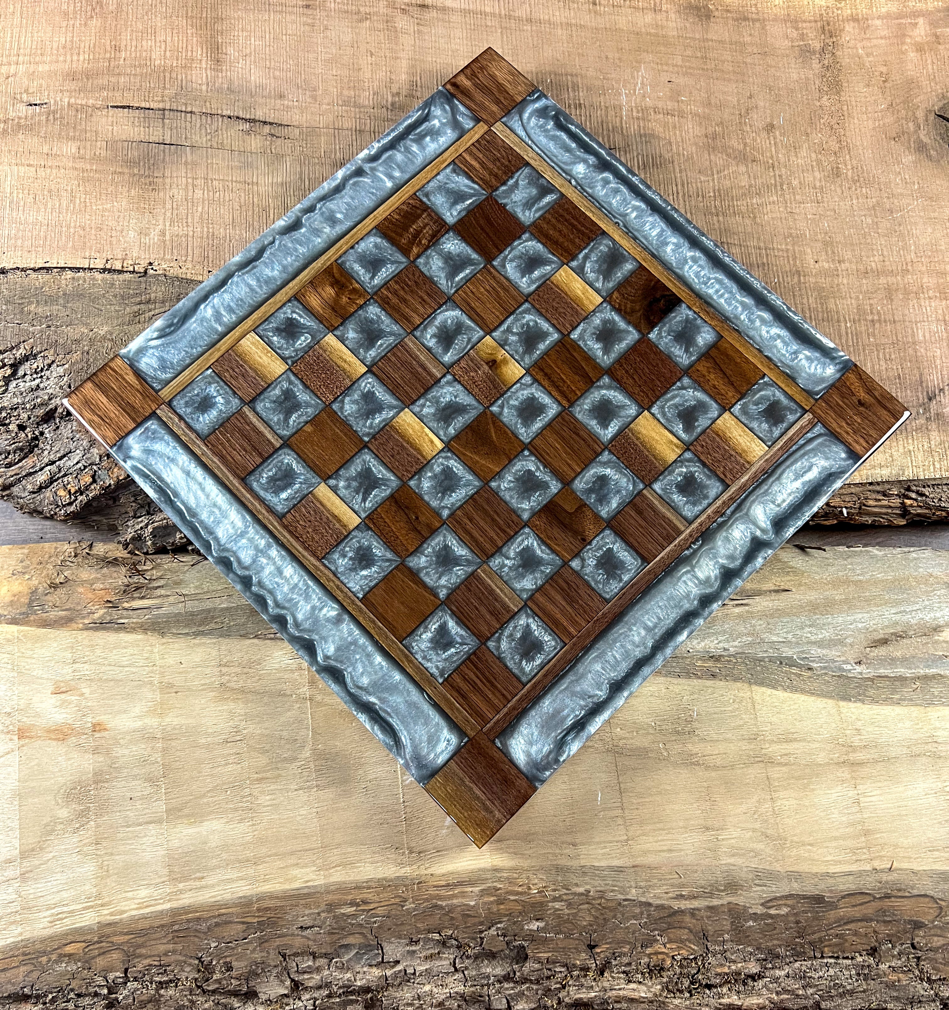 Silver Cloud Walnut Chess Board (Glass Chess Set Included)