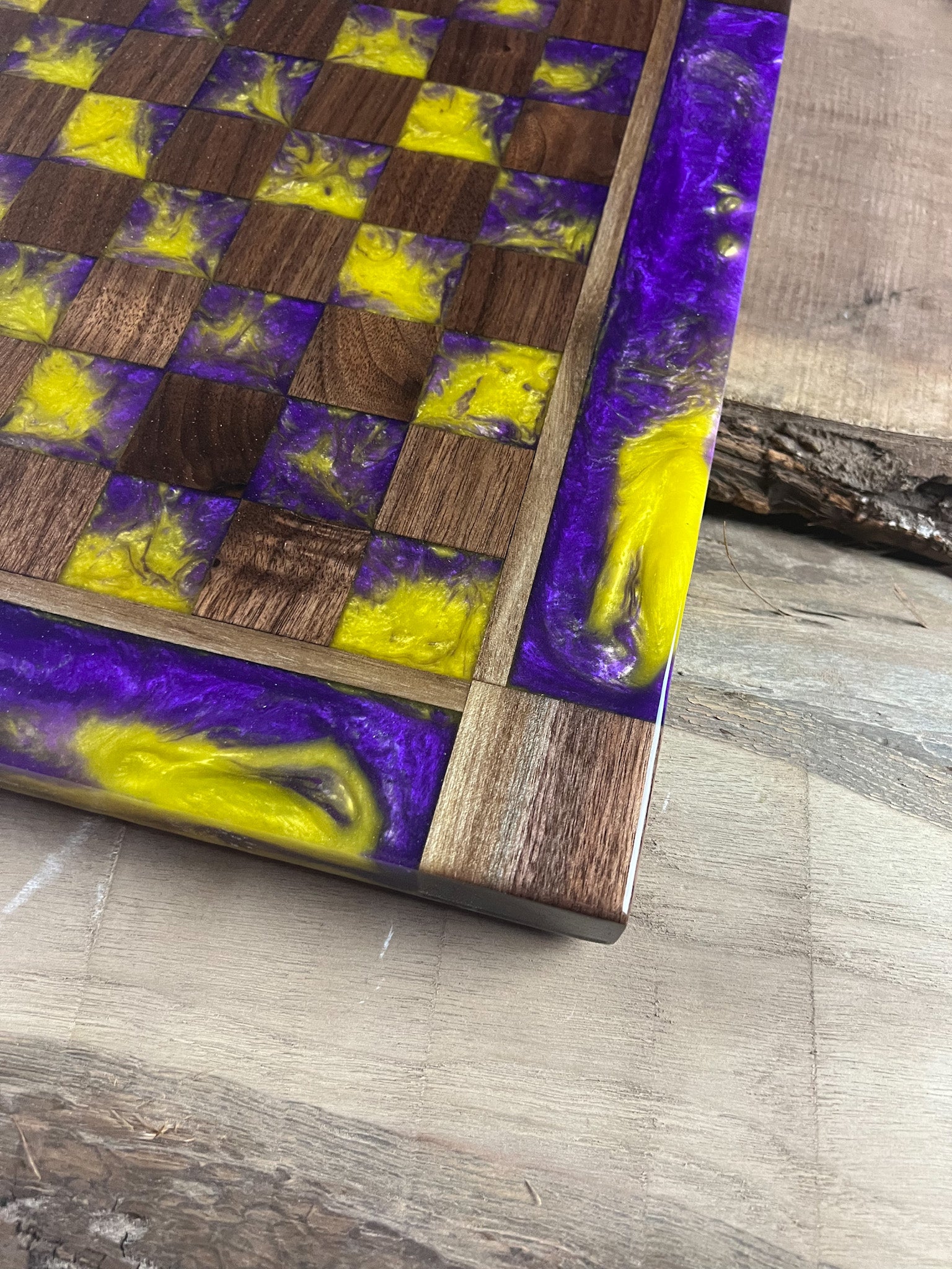 Purple Haze Vivid Yellow Walnut Chess Board (Glass Chess Set Included)