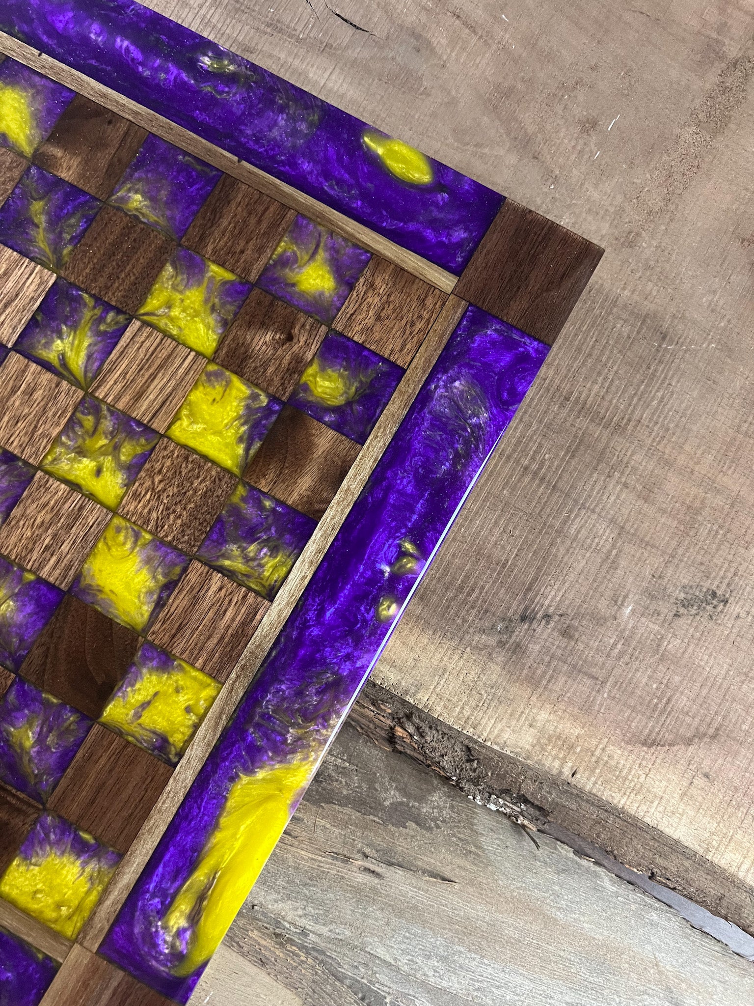 Purple Haze Vivid Yellow Walnut Chess Board (Glass Chess Set Included)
